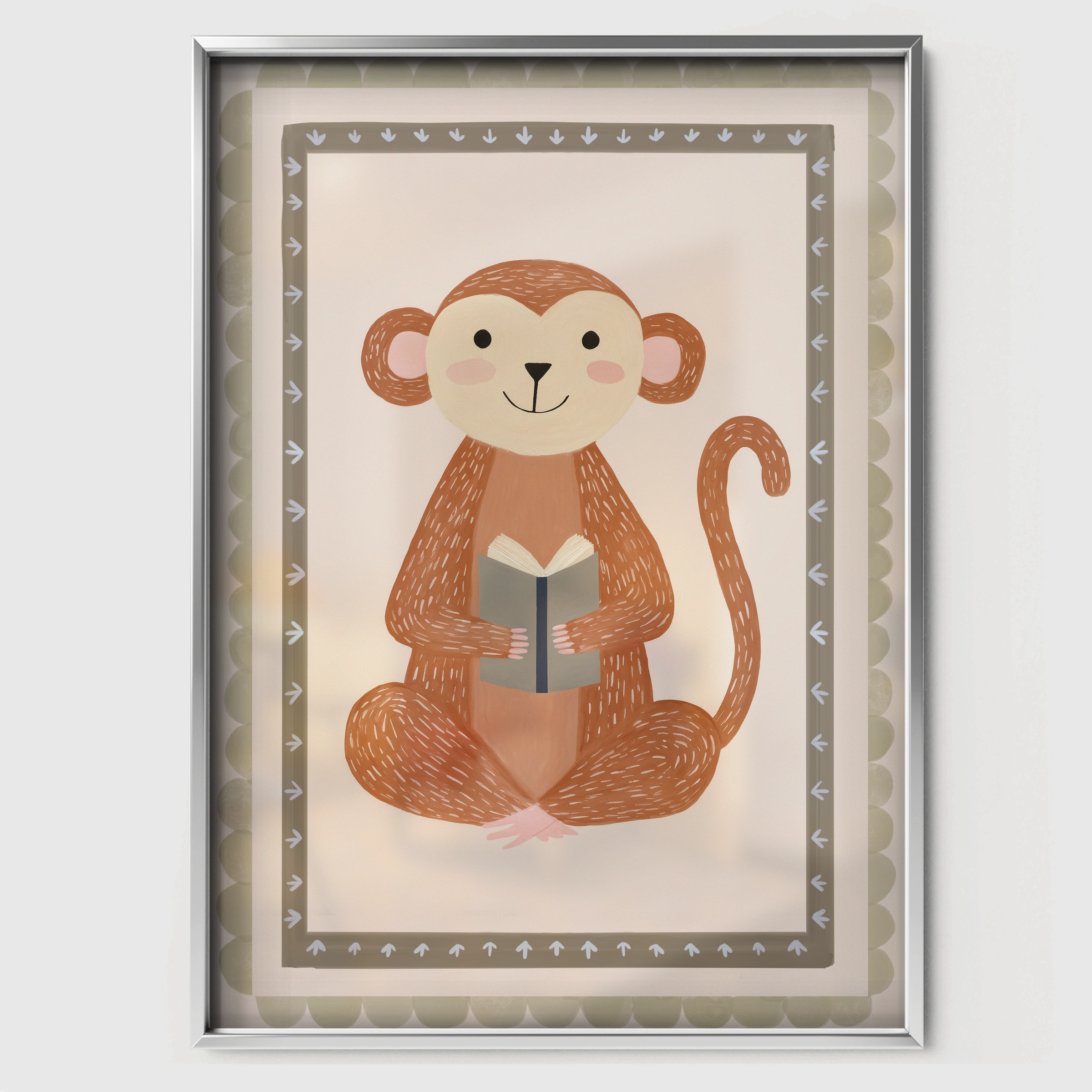 Cheeky Monkey Nursery Print - white framed nursery wall art print