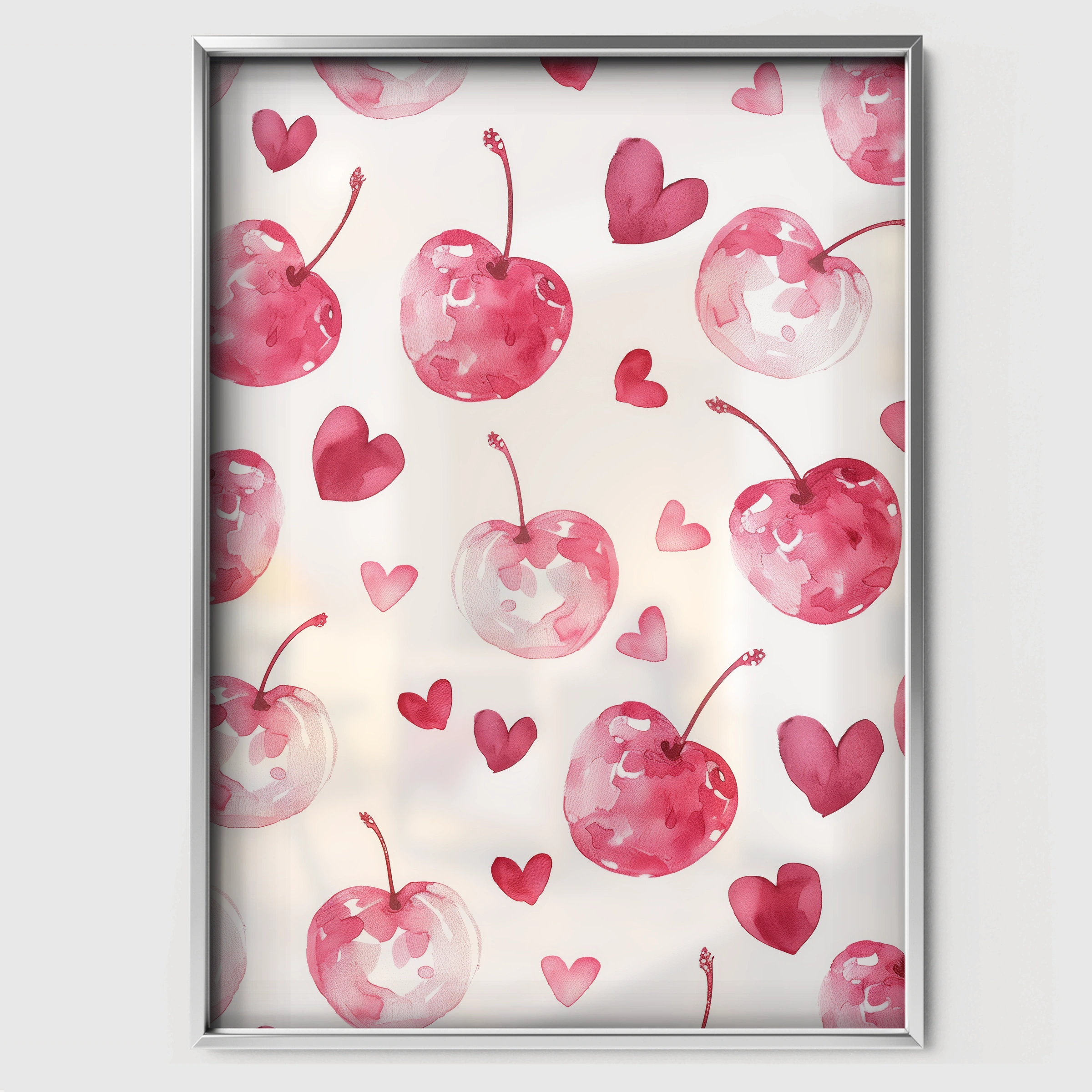 Cherries and Hearts Nursery Print - white framed nursery wall art print