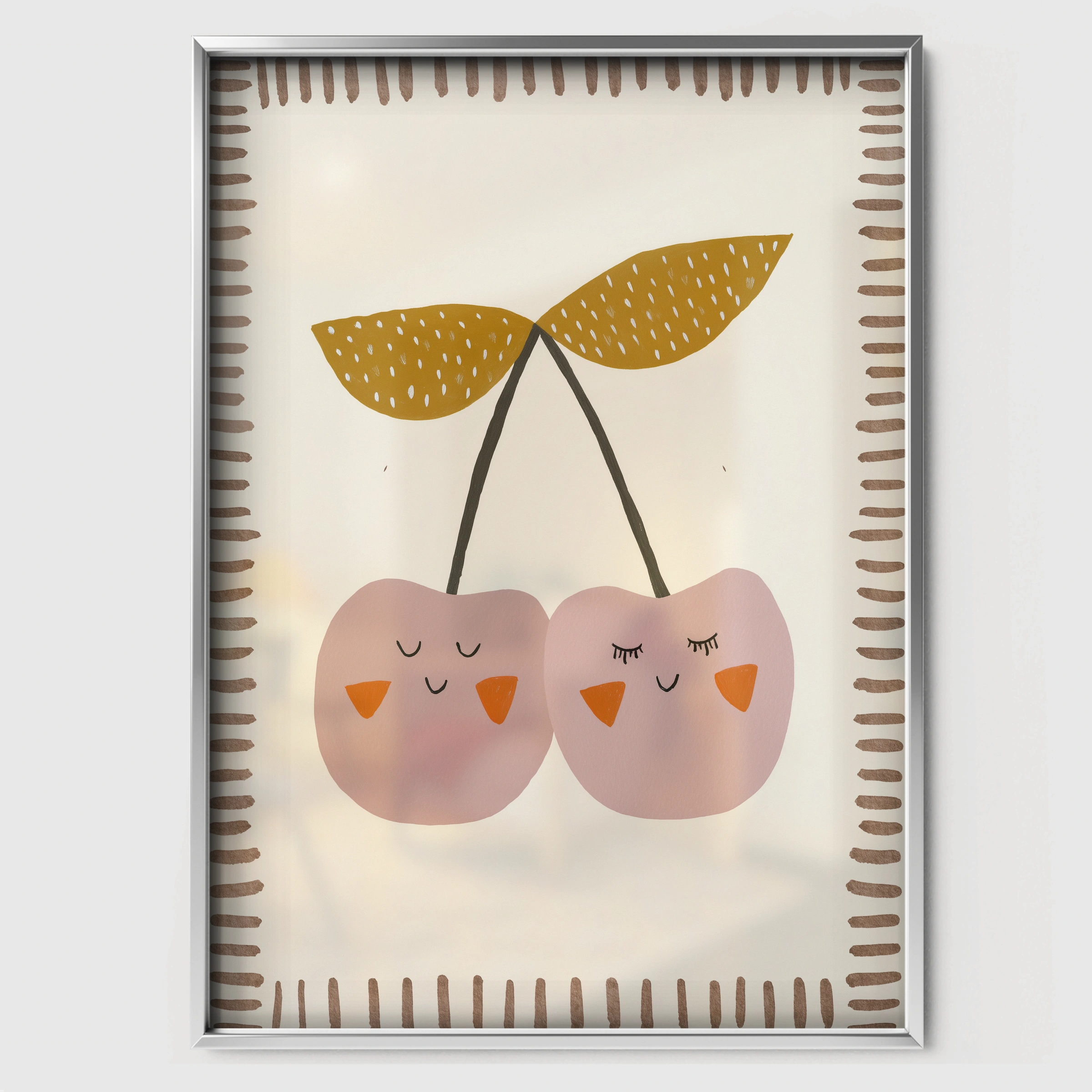 Cherry Pair Nursery Print - white framed nursery wall art print