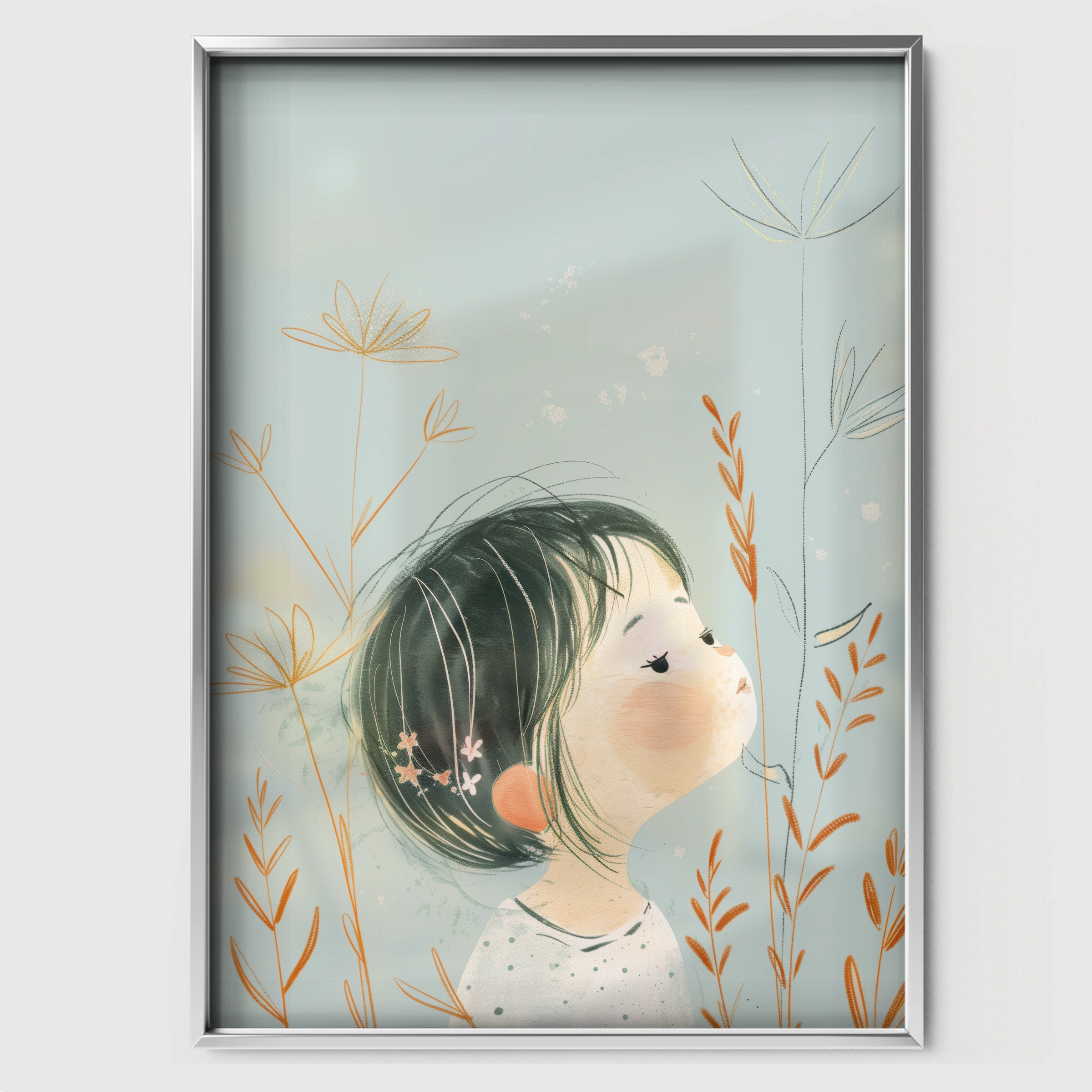 Child and a Flower Nursery Print - white framed nursery wall art print