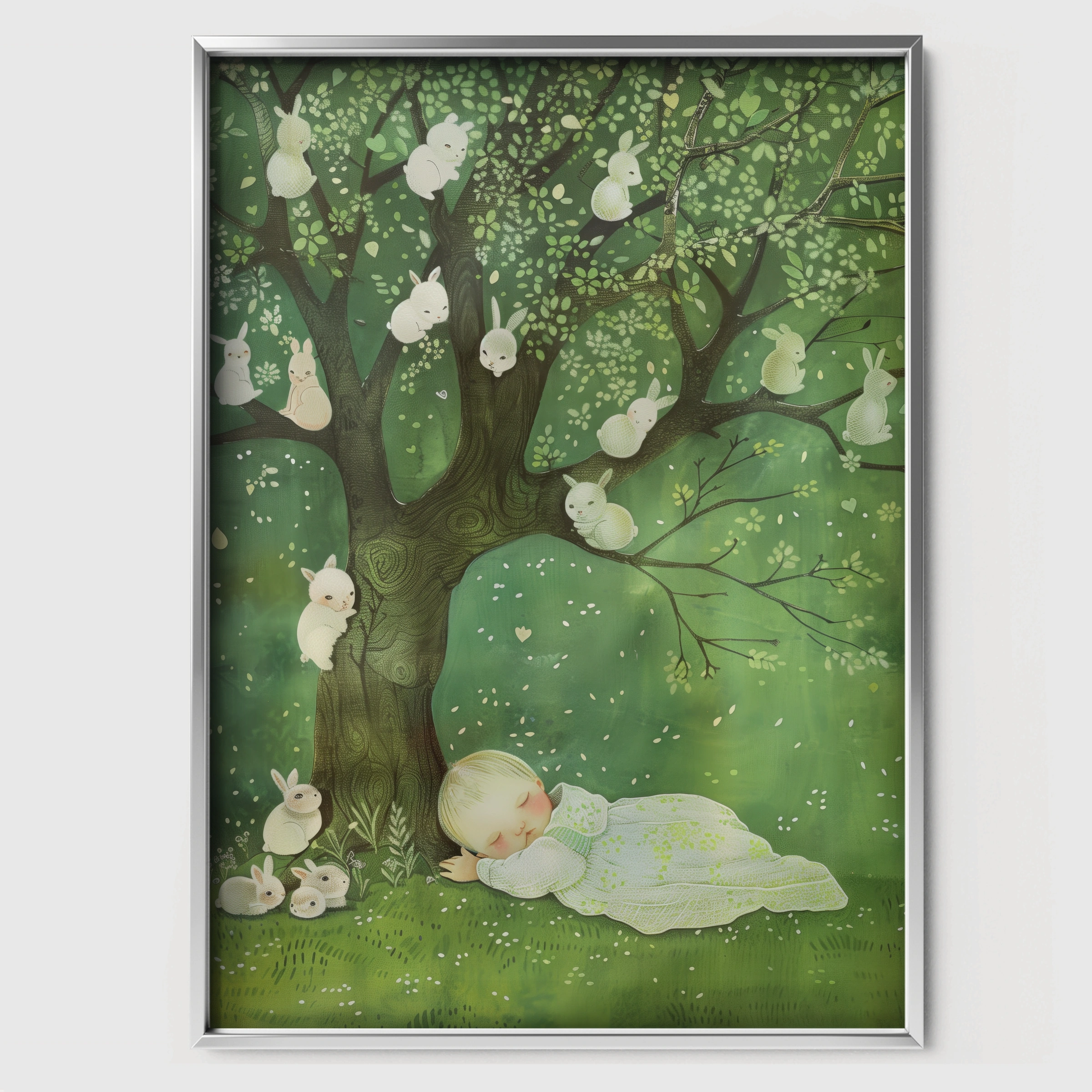 Child Under a Tree Nursery Print - white framed nursery wall art print