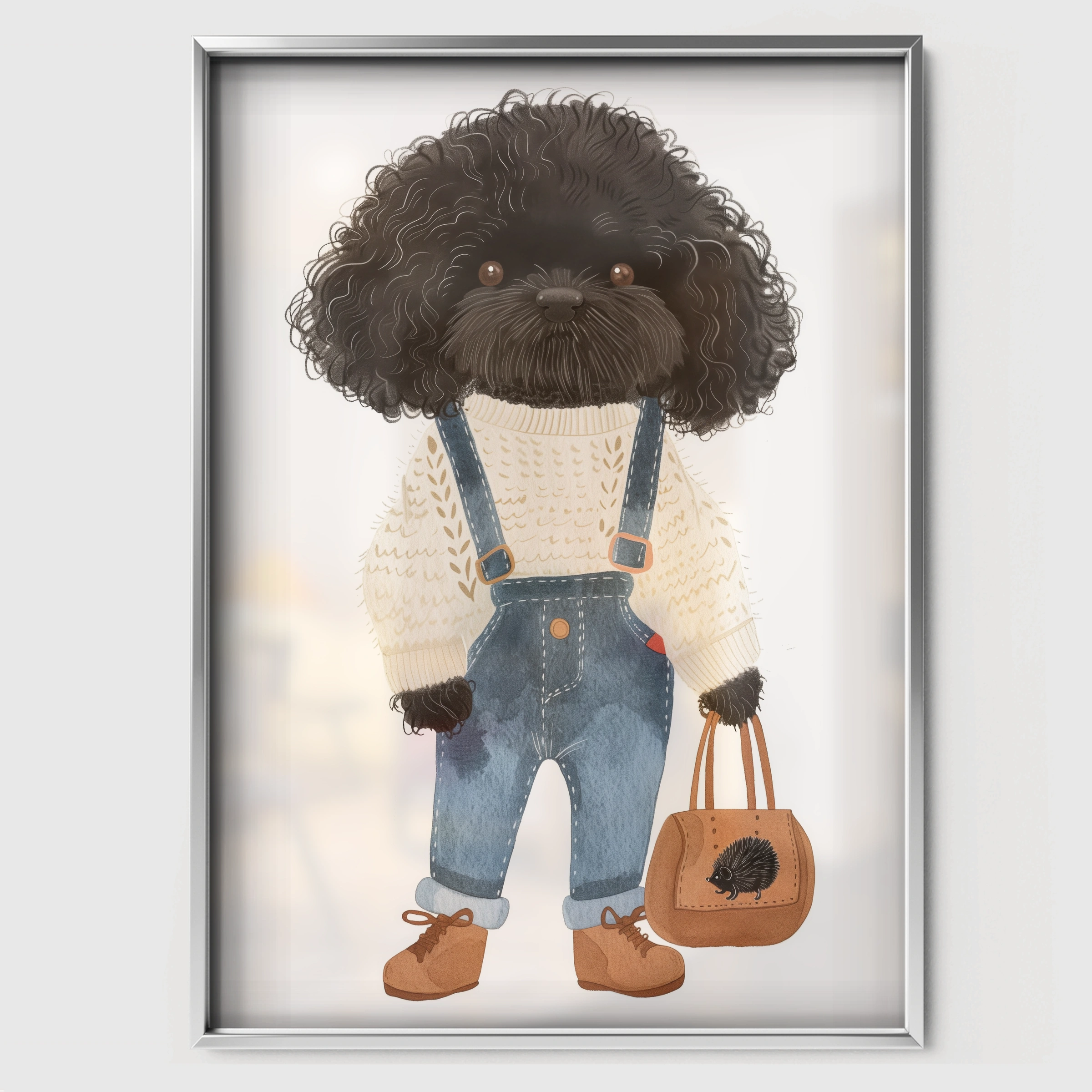 Child with a Black Poodle Nursery Print - white framed nursery wall art print