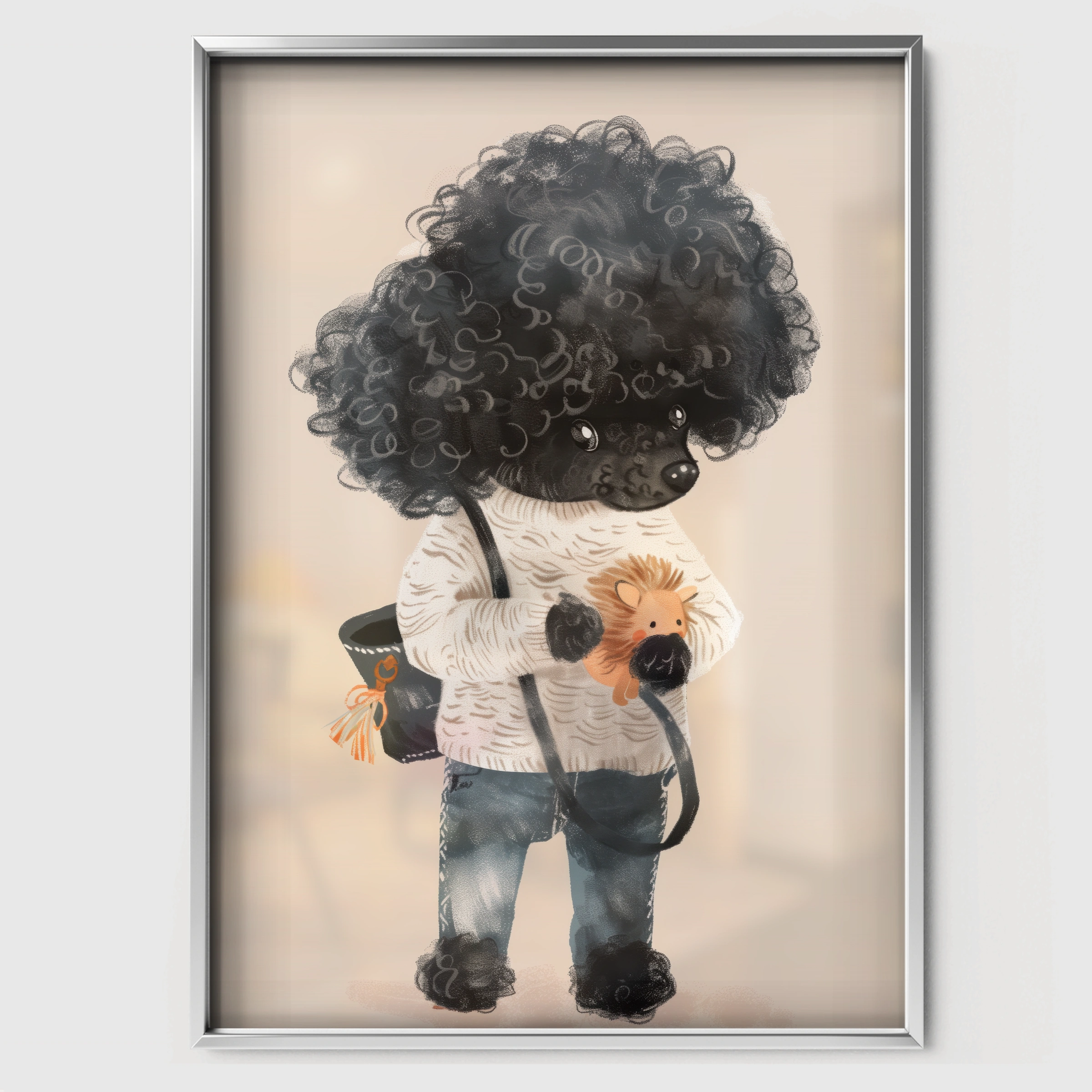 Child with a Poodle Nursery Print - white framed nursery wall art print