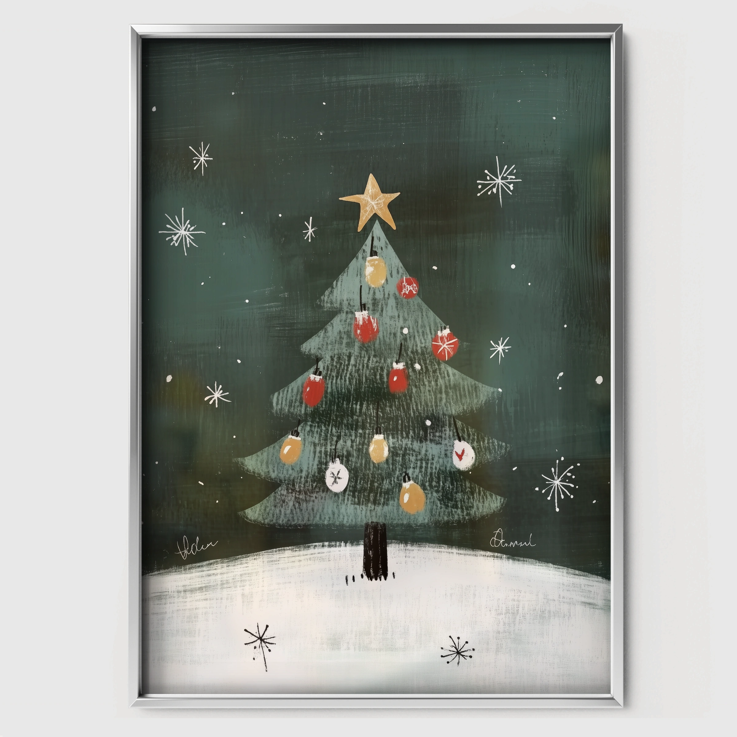 Christmas Tree at Night Print - white framed nursery wall art print