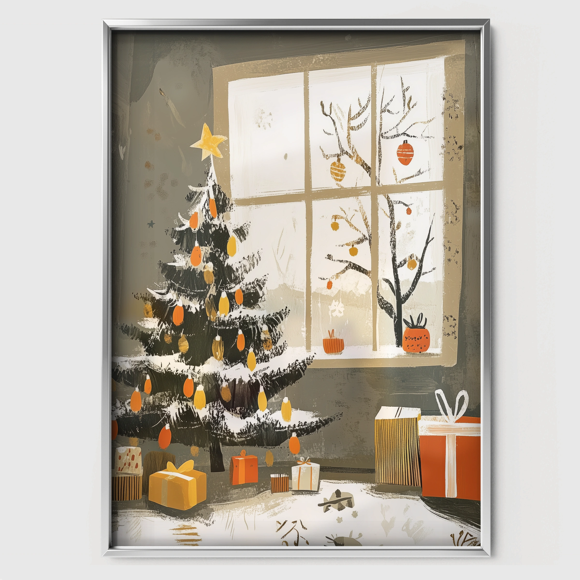 Christmas Tree by the Window Christmas Print - white framed nursery wall art print