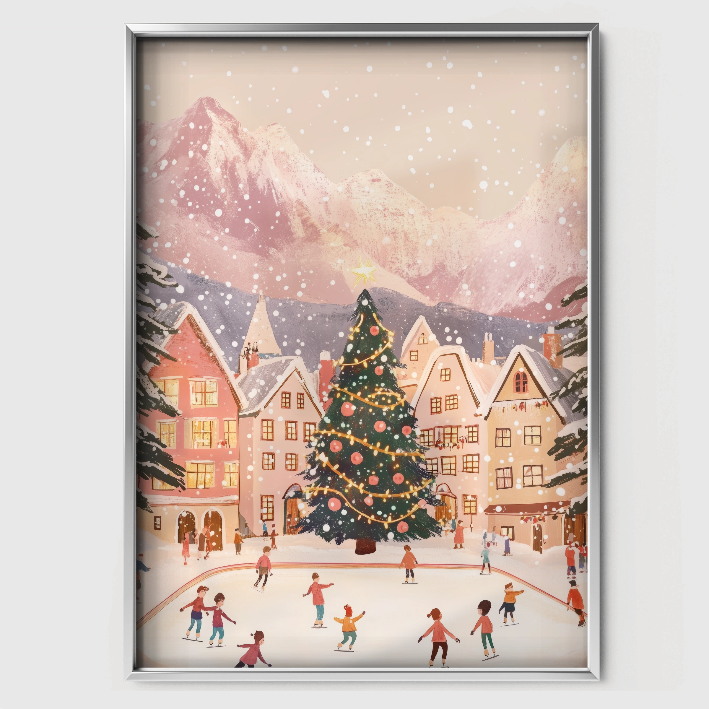 Christmas Village Christmas Print - white framed nursery wall art print