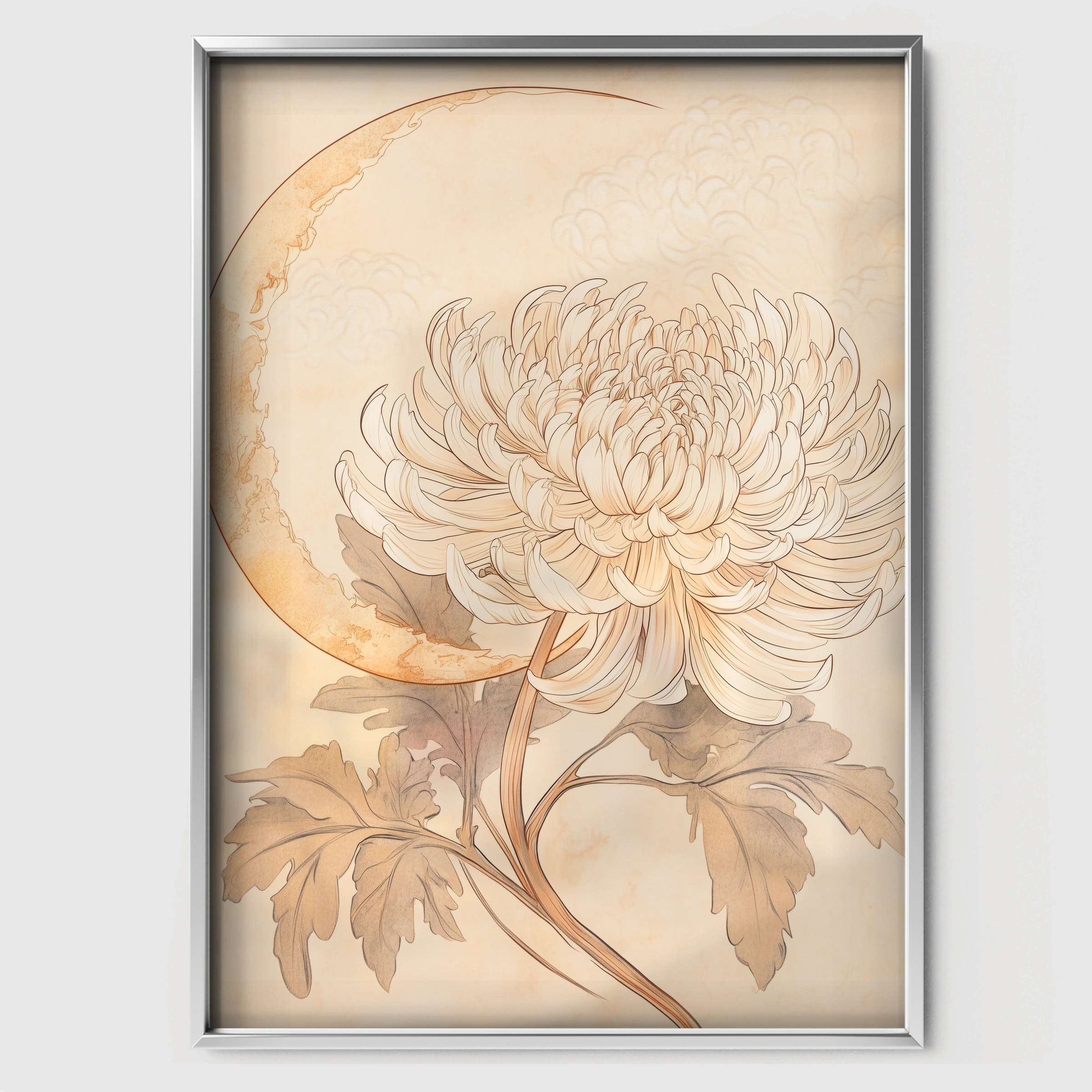 Chrysanthemum and Moon Nursery Print - white framed nursery wall art print