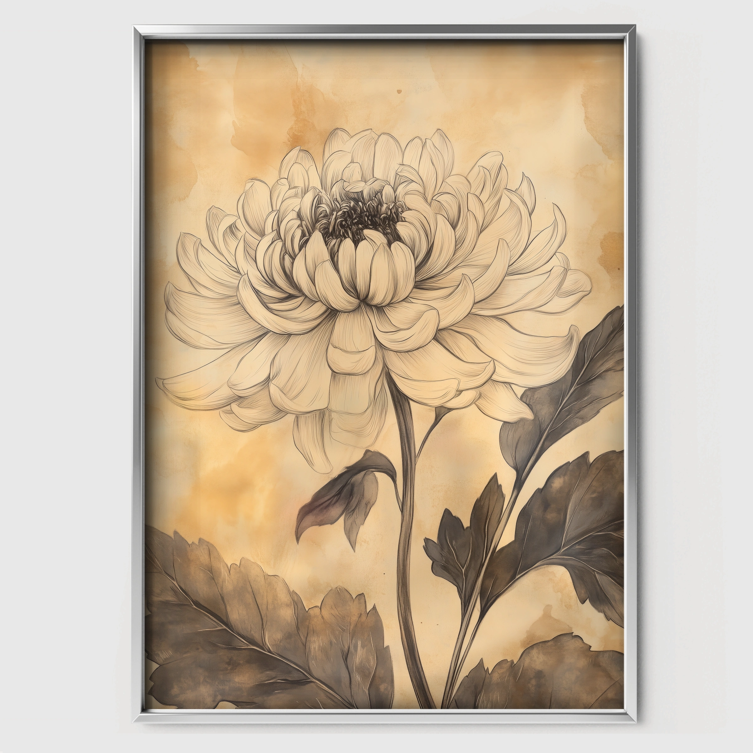 Chrysanthemum Sketch Nursery Print - white framed nursery wall art print