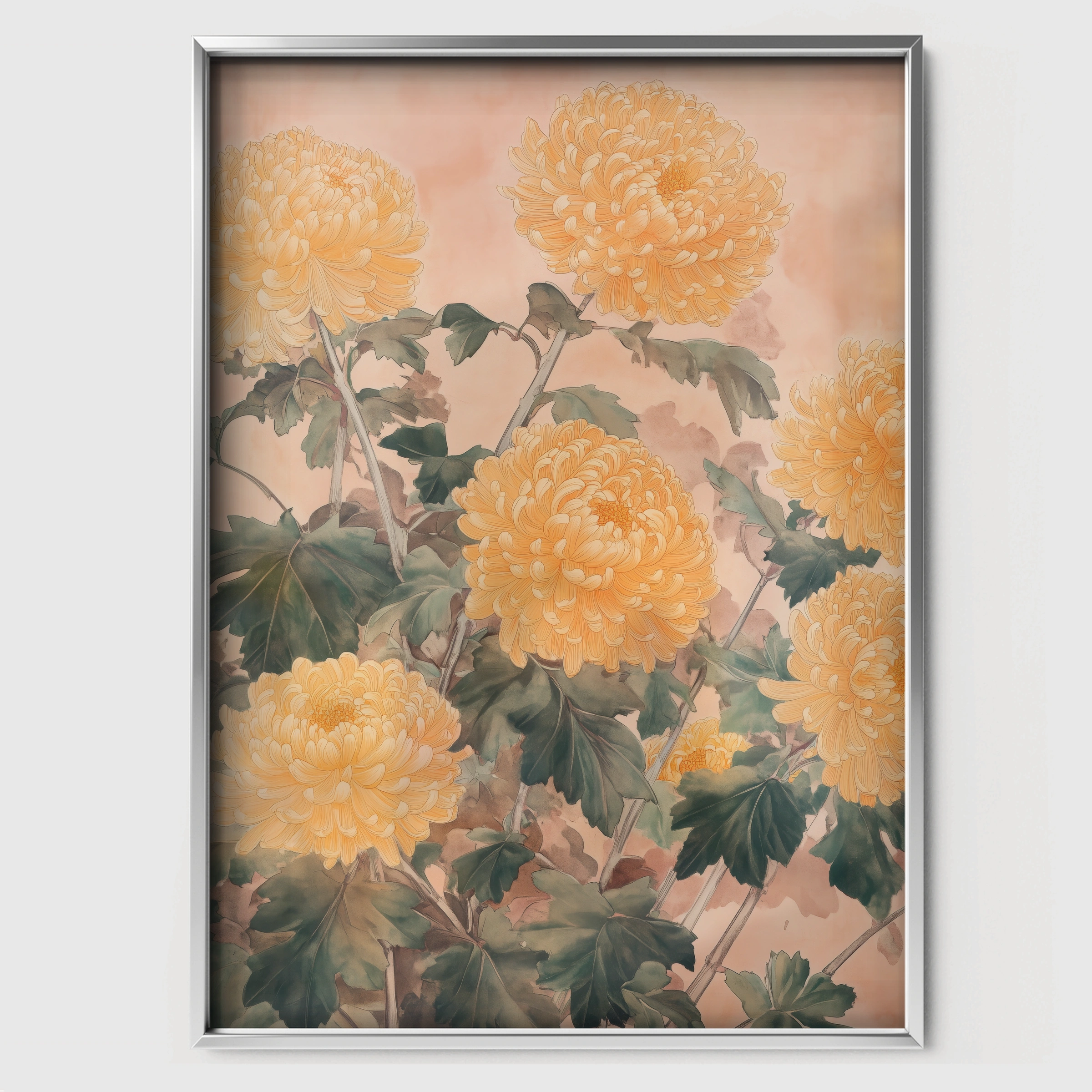 Chrysanthemums Nursery Print - white framed nursery wall art print