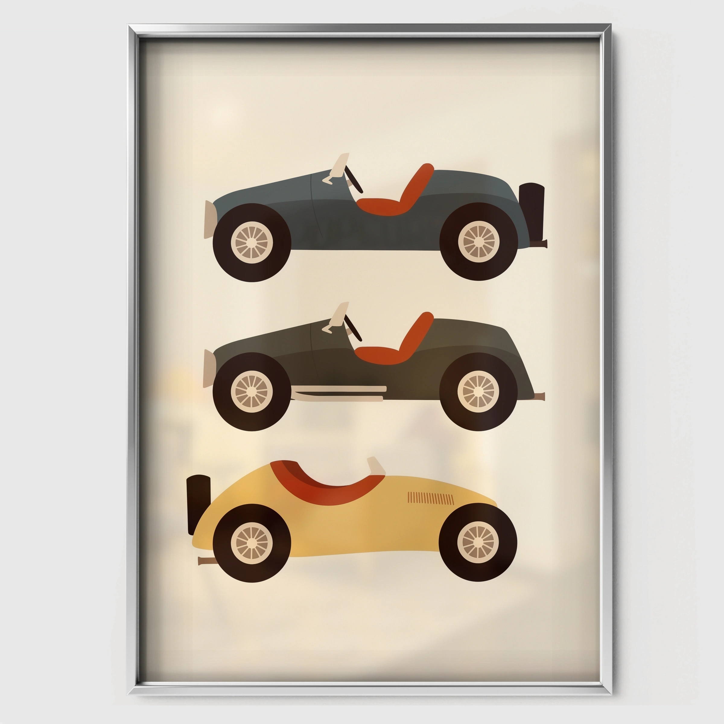 Classic Race Cars Nursery Print - white framed nursery wall art print