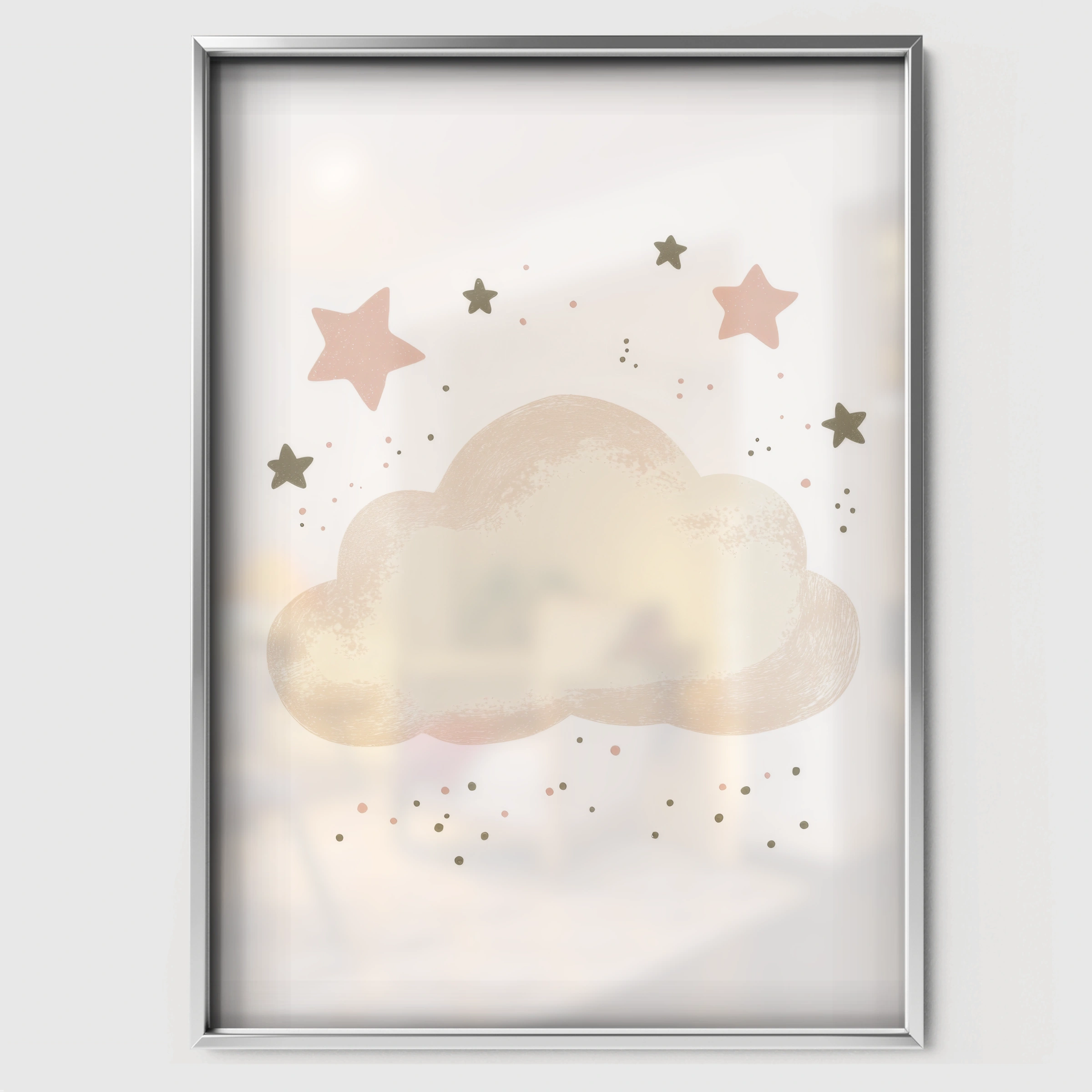 Cloud and Stars Nursery Print - white framed nursery wall art print