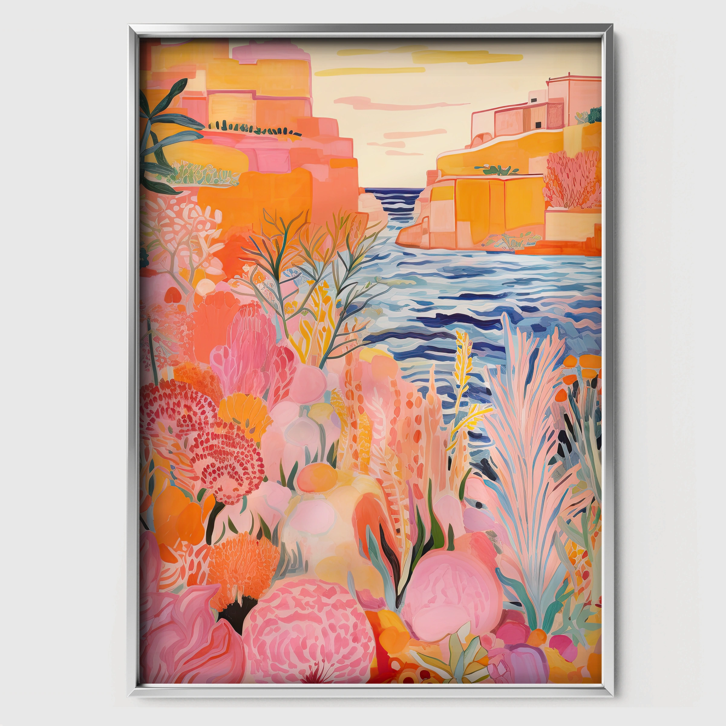 Coastal Town Nursery Print - white framed nursery wall art print