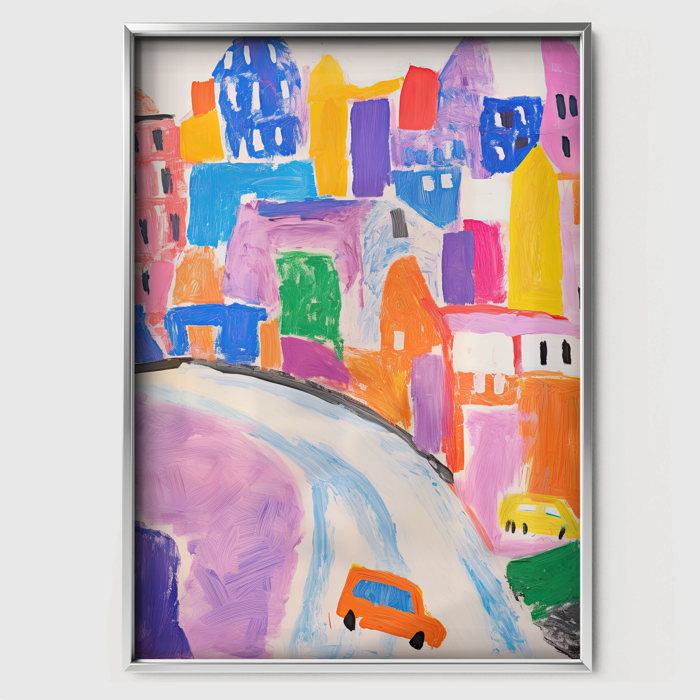 Colourful City Nursery Print - white framed nursery wall art print