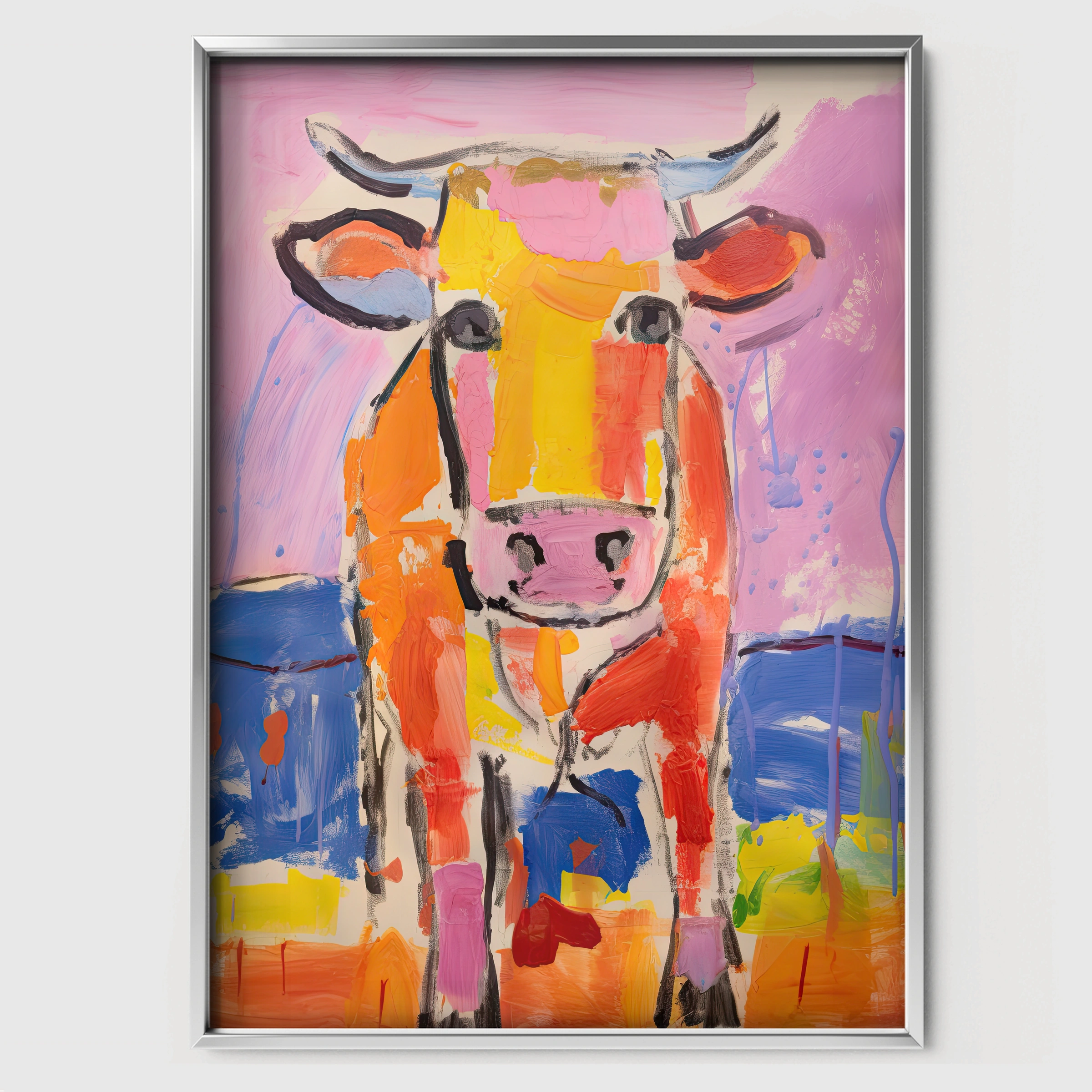 Colourful Cow Nursery Print - white framed nursery wall art print