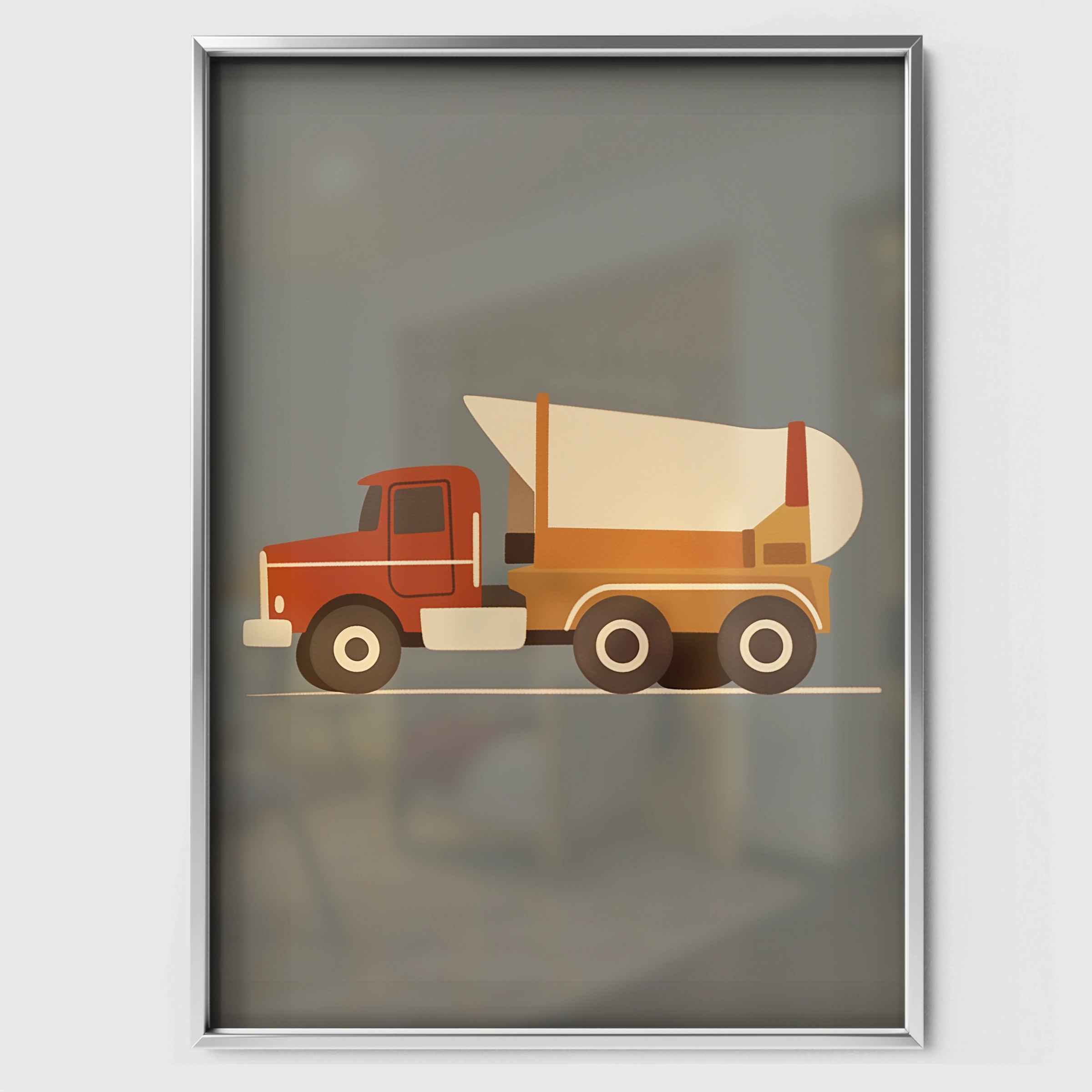 Concrete Truck Nursery Print - white framed nursery wall art print