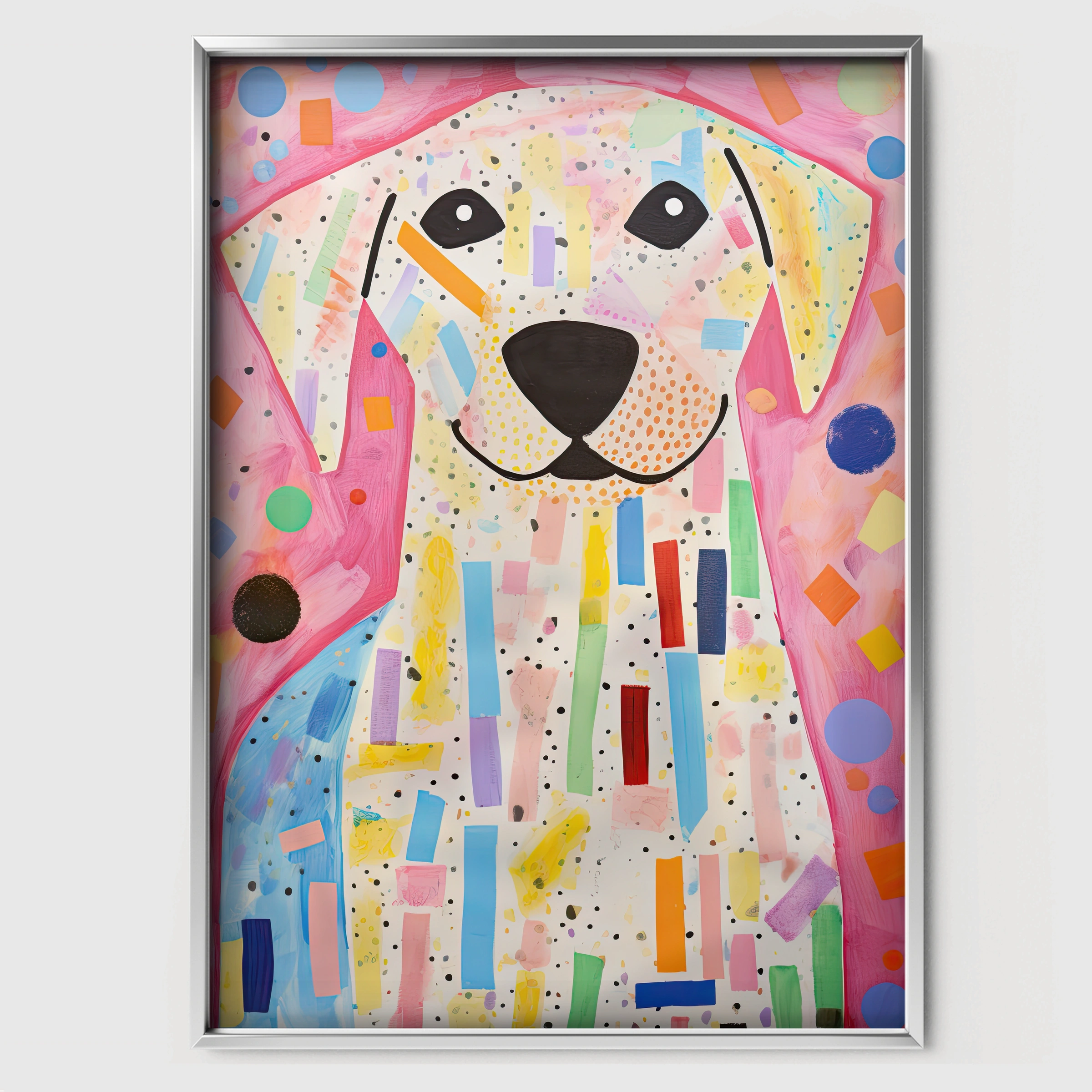 Confetti Dog Nursery Print - white framed nursery wall art print