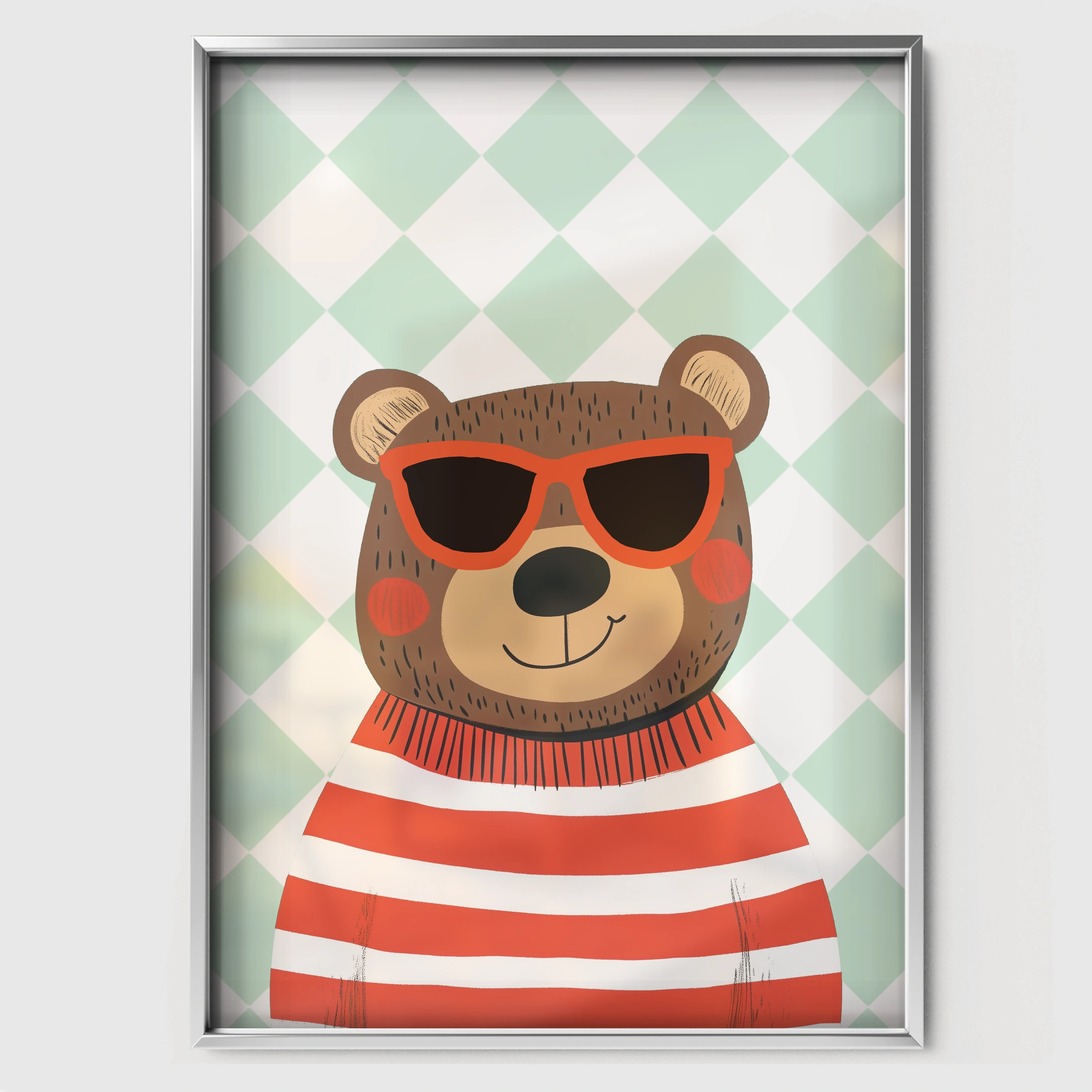 Cool Bear Nursery Print - white framed nursery wall art print