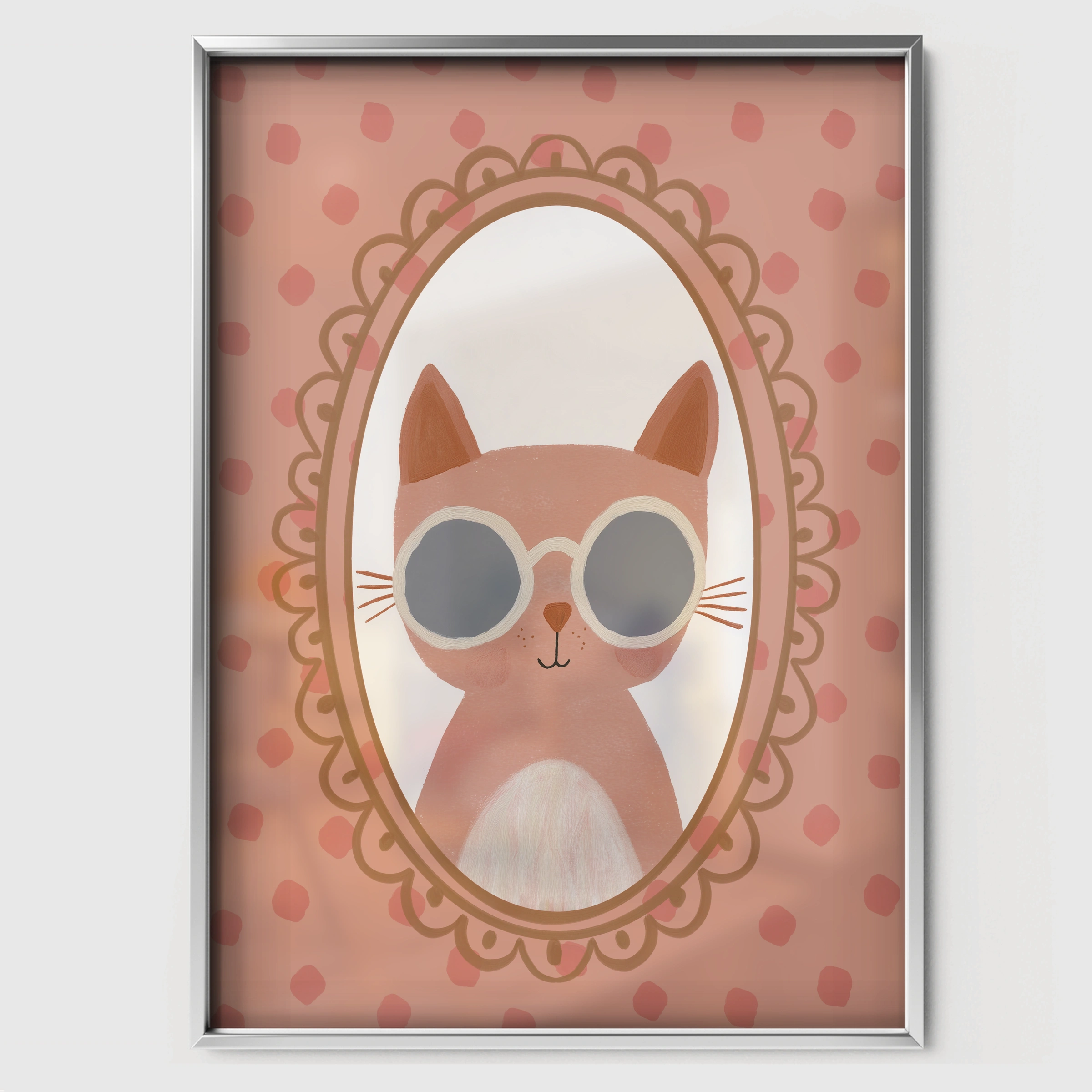 Cool Cat in Glasses Nursery Print - white framed nursery wall art print