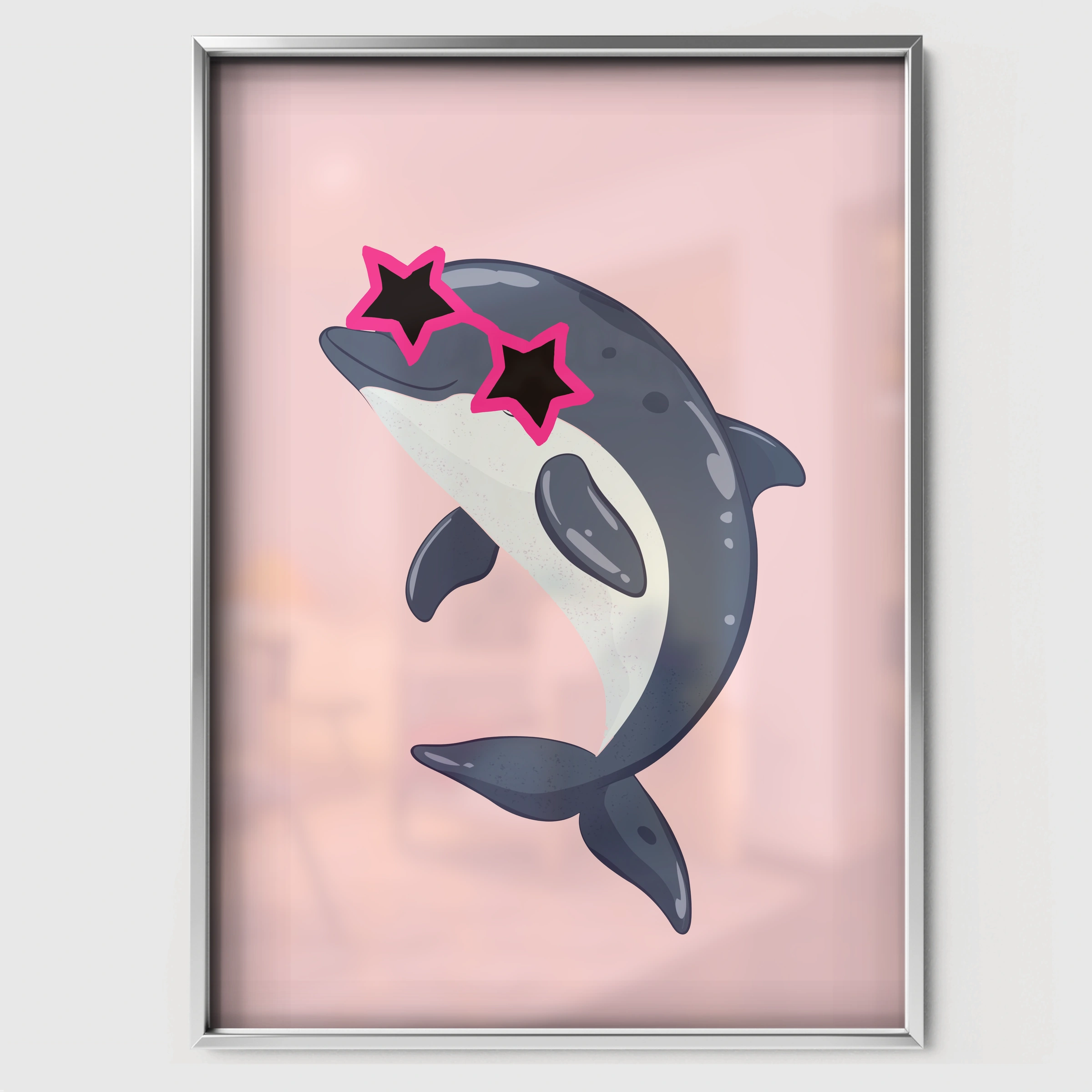 Cool Dolphin Nursery Print - white framed nursery wall art print
