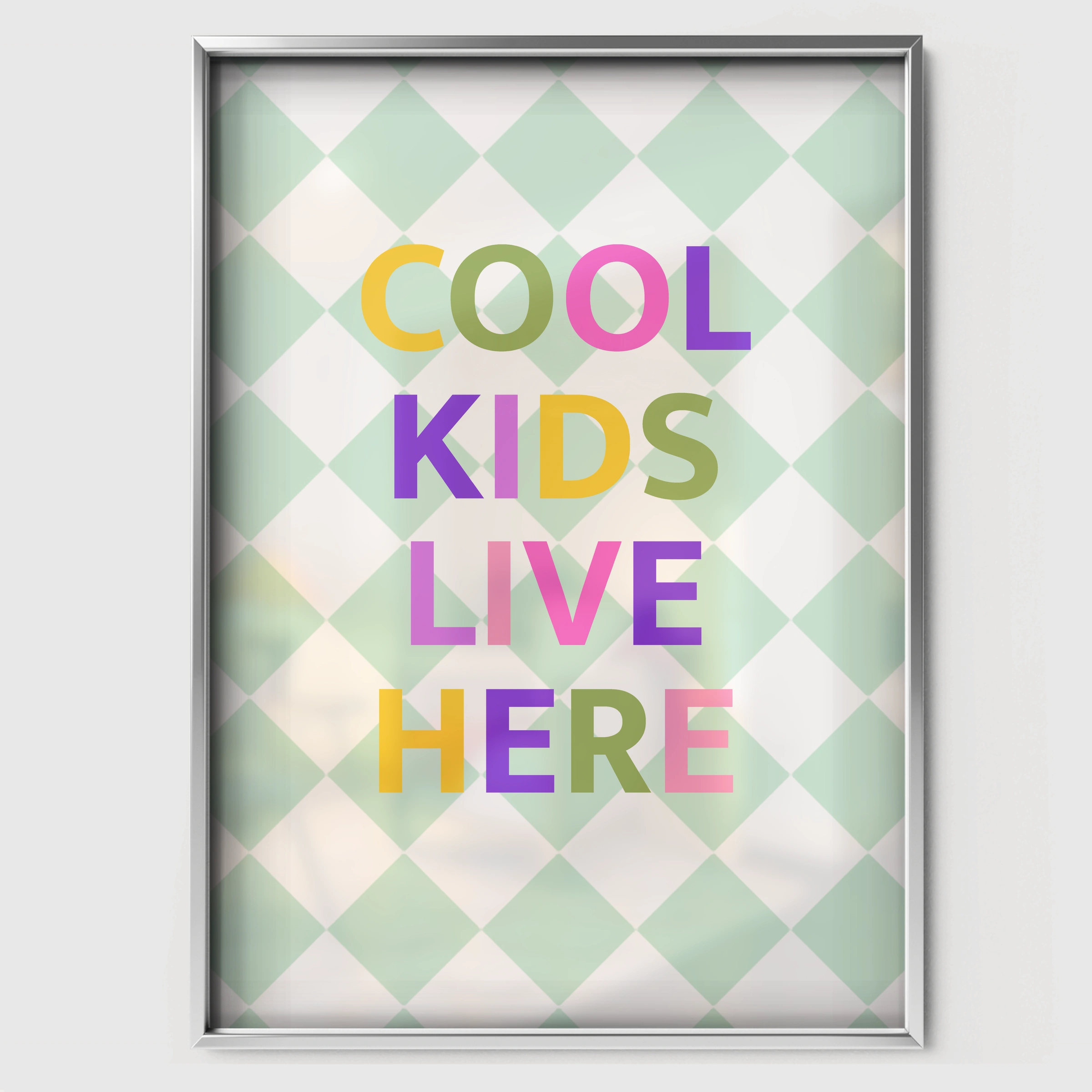 Cool Kids Live Here Green Nursery Print - white framed nursery wall art print