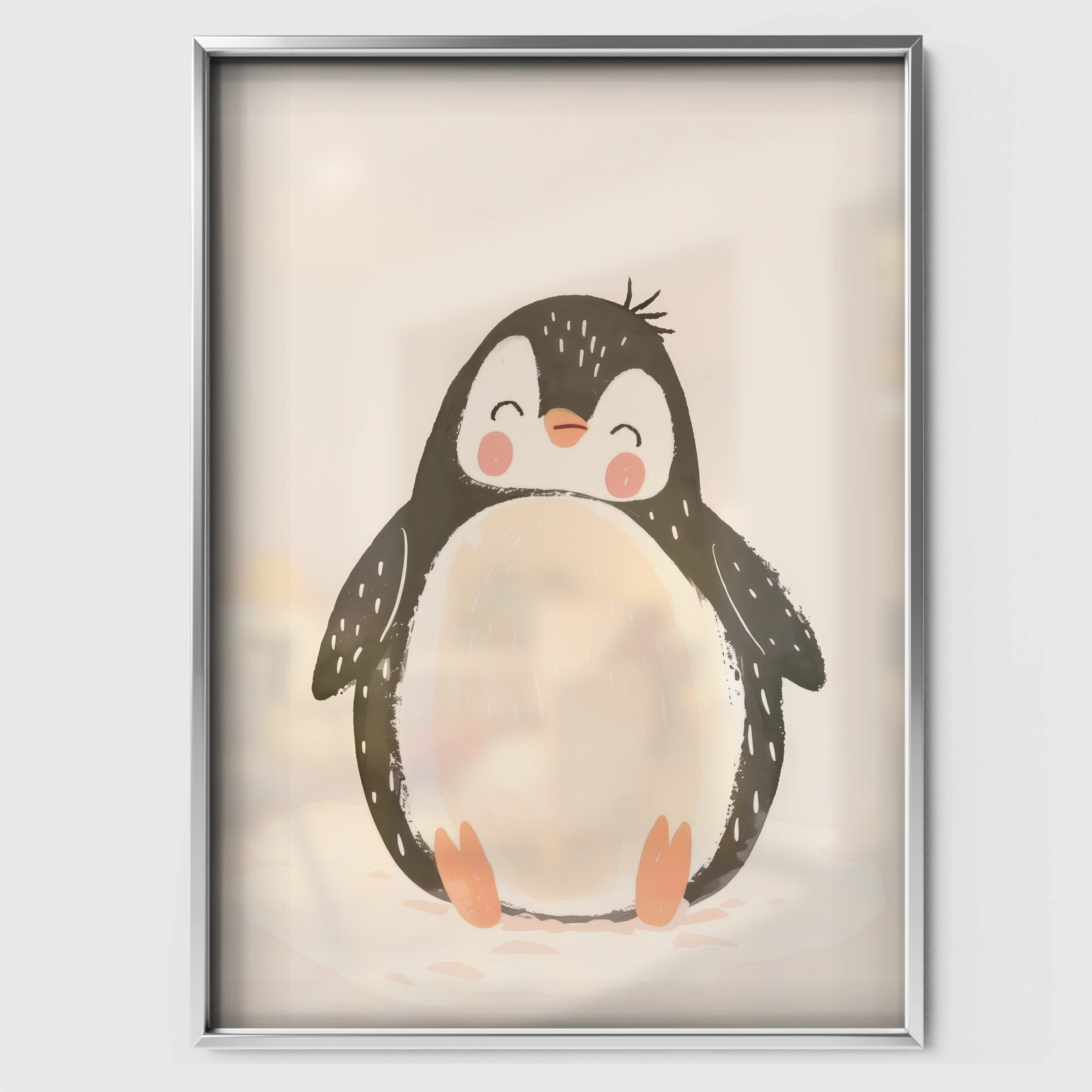 Cosy Penguin Nursery Print - white framed nursery wall art print