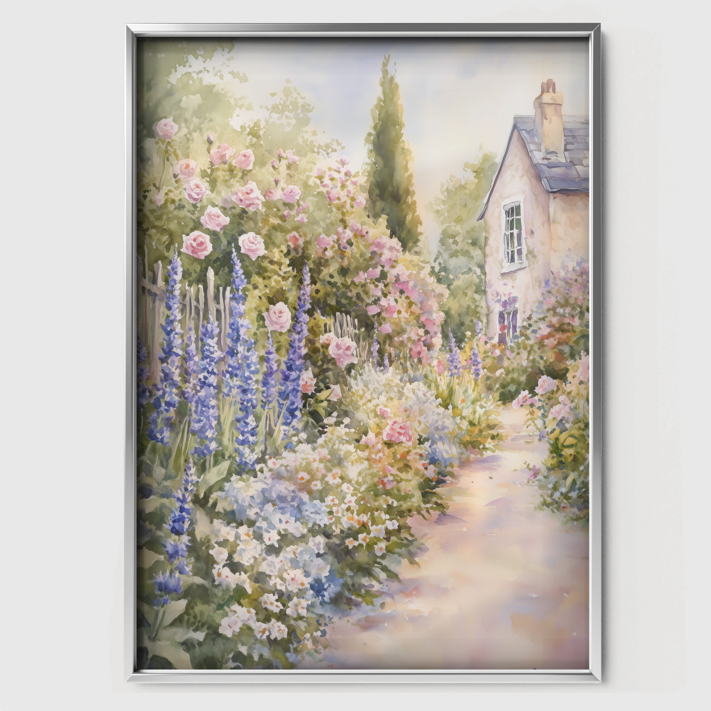 Cottage Garden Path Nursery Print - white framed nursery wall art print