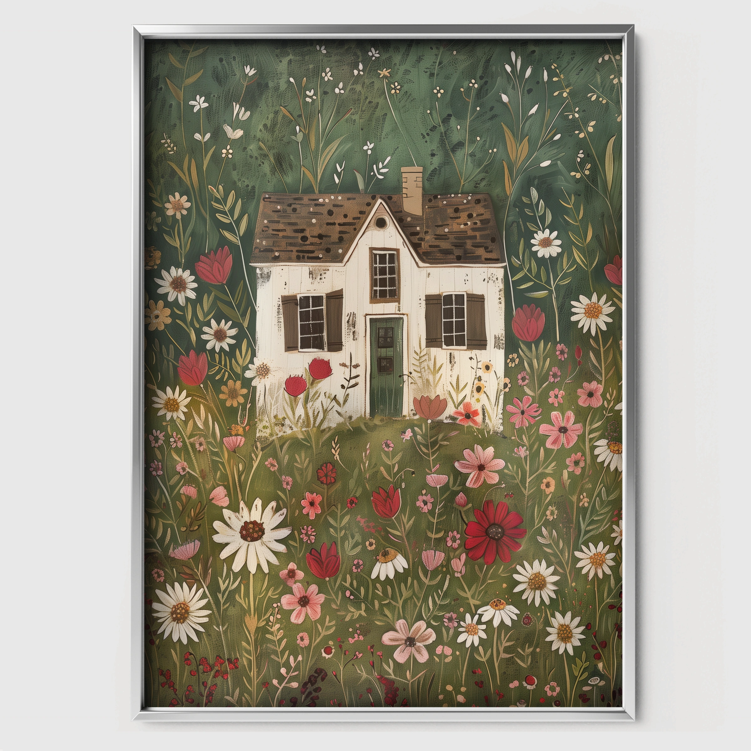 Cottage in Bloom Nursery Print - white framed nursery wall art print