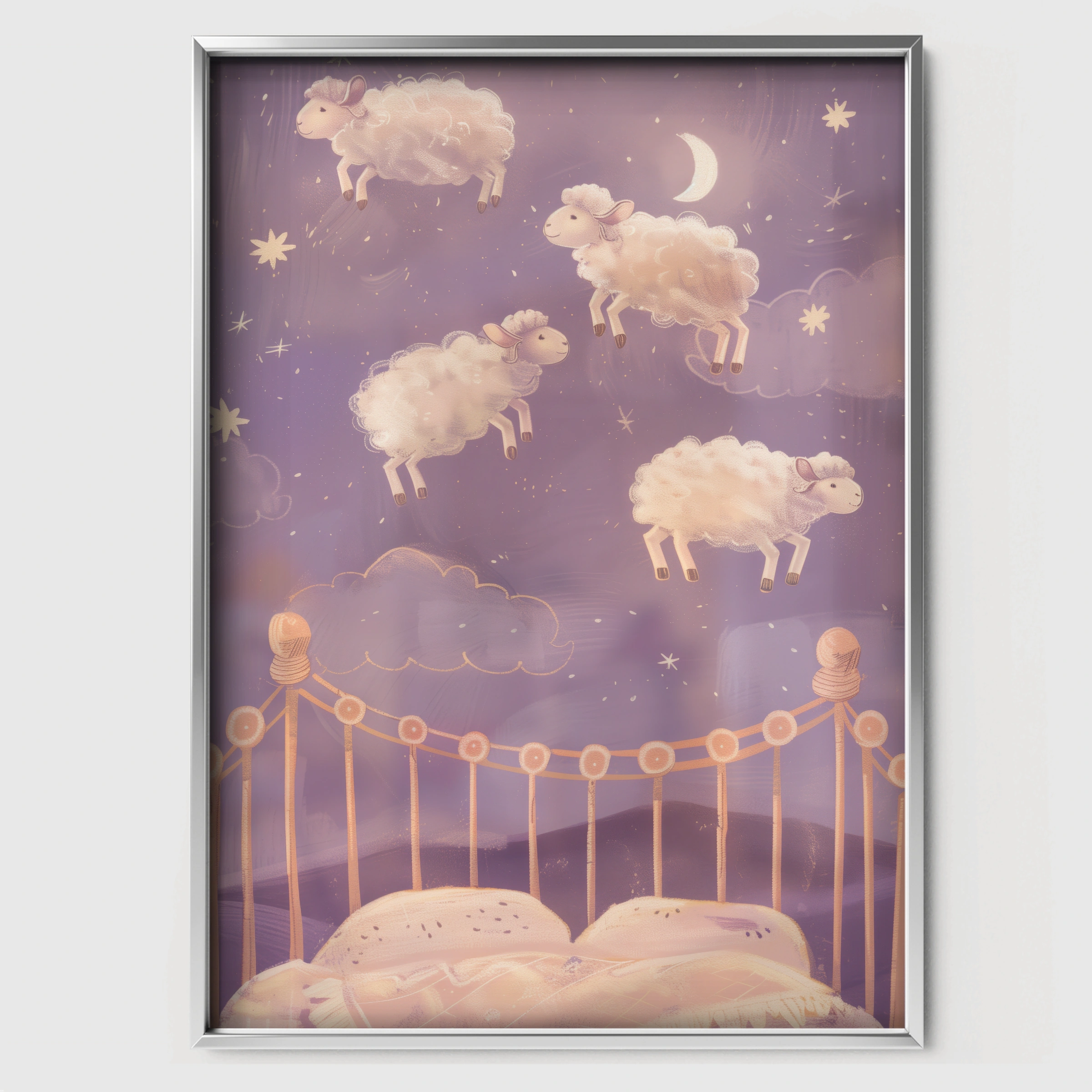 Counting Sheep Nursery Print - white framed nursery wall art print