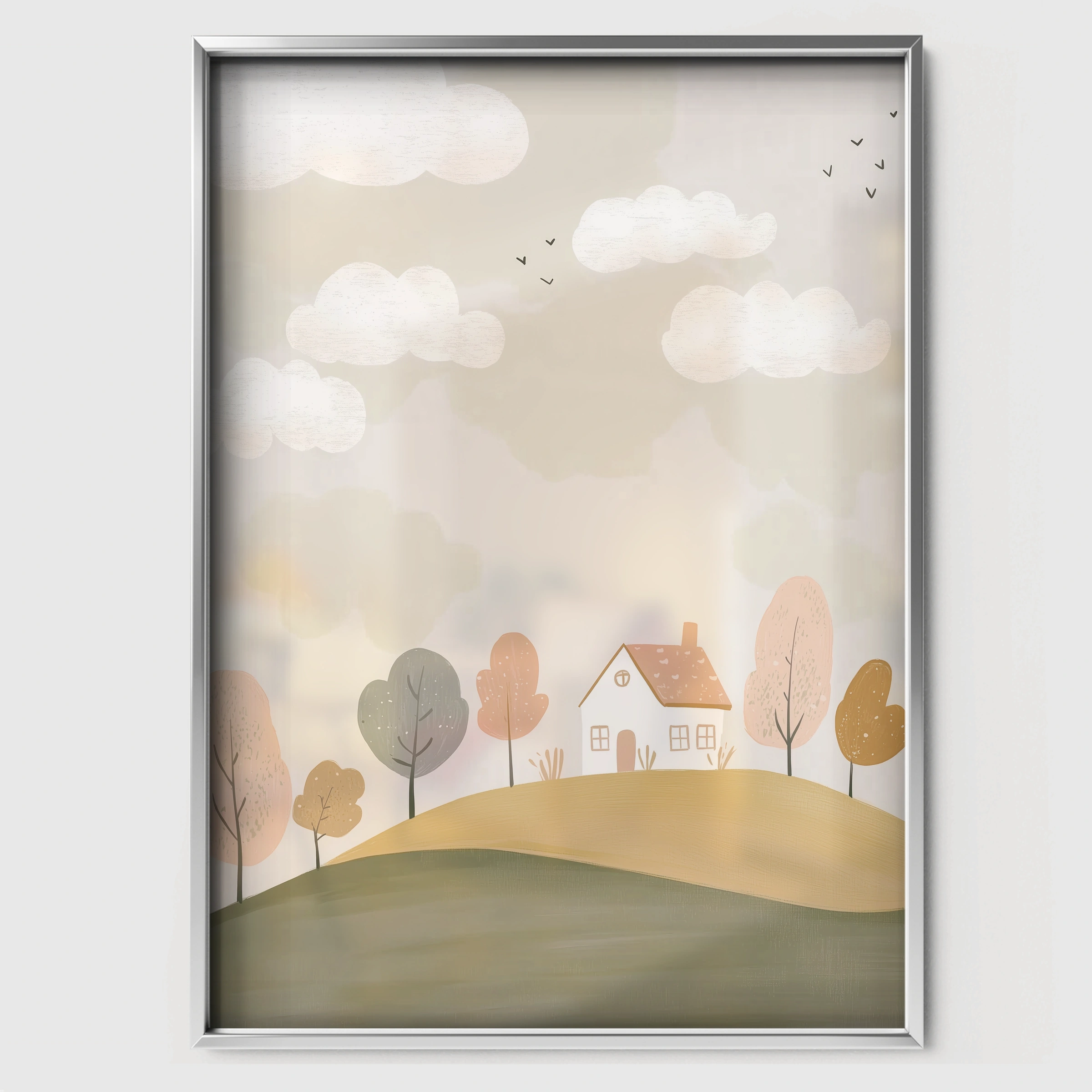 Countryside Village Nursery Print - white framed nursery wall art print