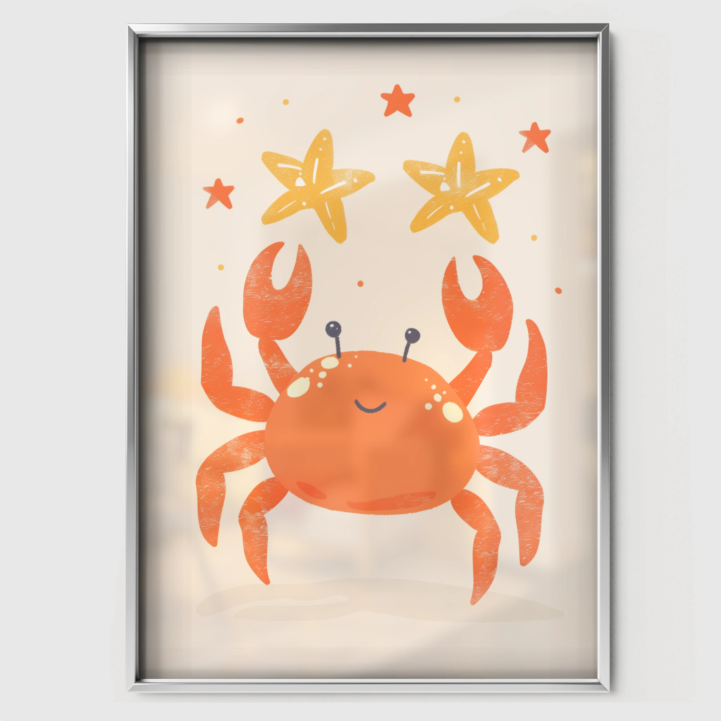 Crab and Stars Nursery Print - white framed nursery wall art print