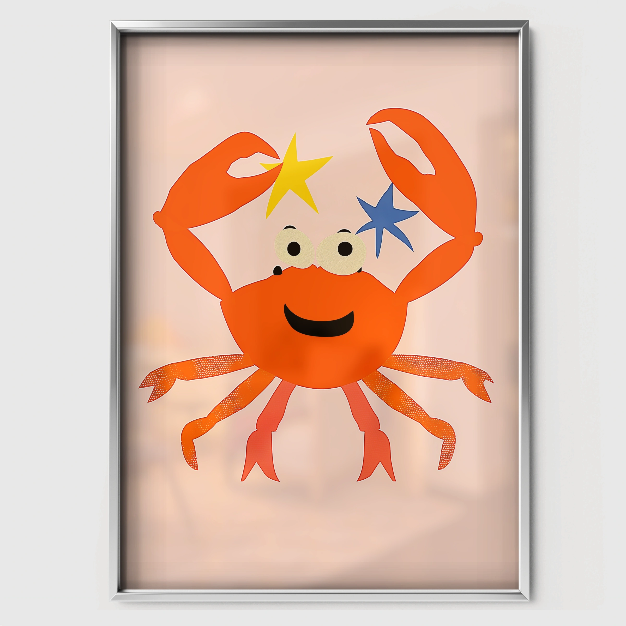 Crab with a Star Nursery Print - white framed nursery wall art print