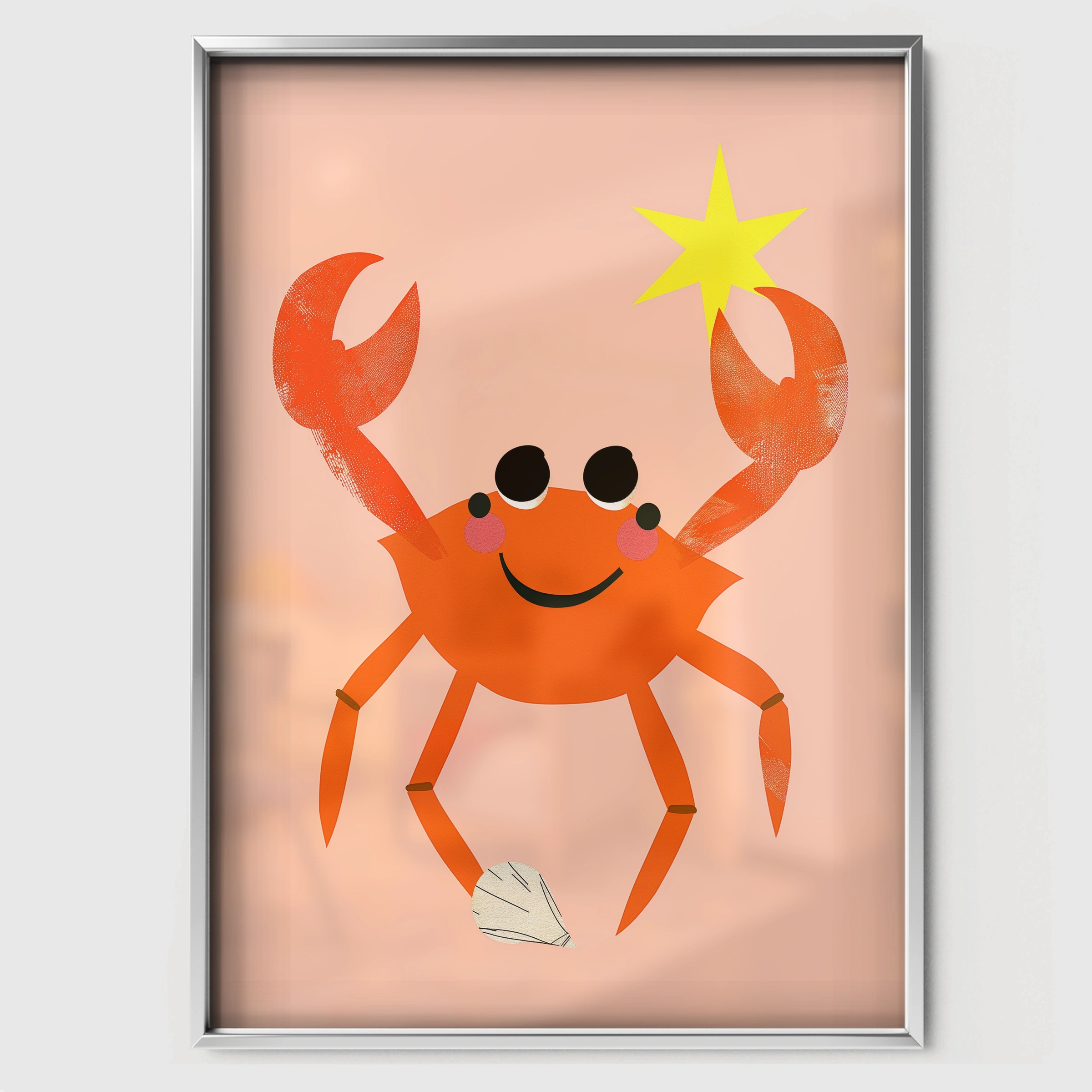 Crab with a Star Two Nursery Print - white framed nursery wall art print