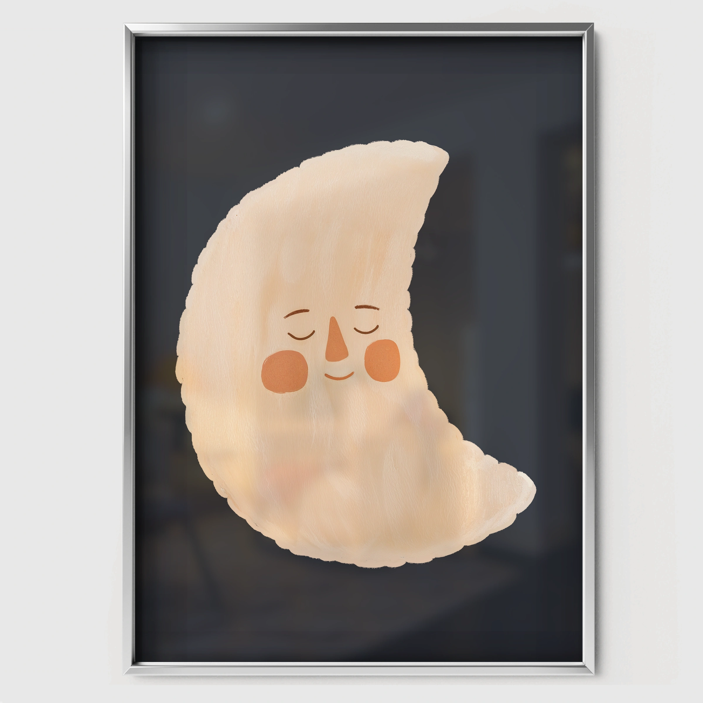 Crescent Moon Nursery Print - white framed nursery wall art print