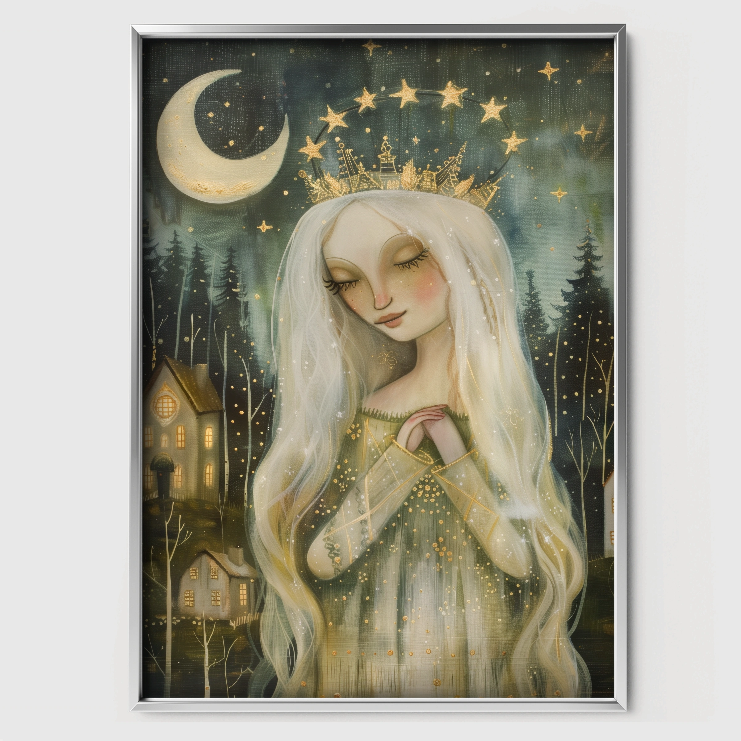 Crowned Princess Nursery Print - white framed nursery wall art print