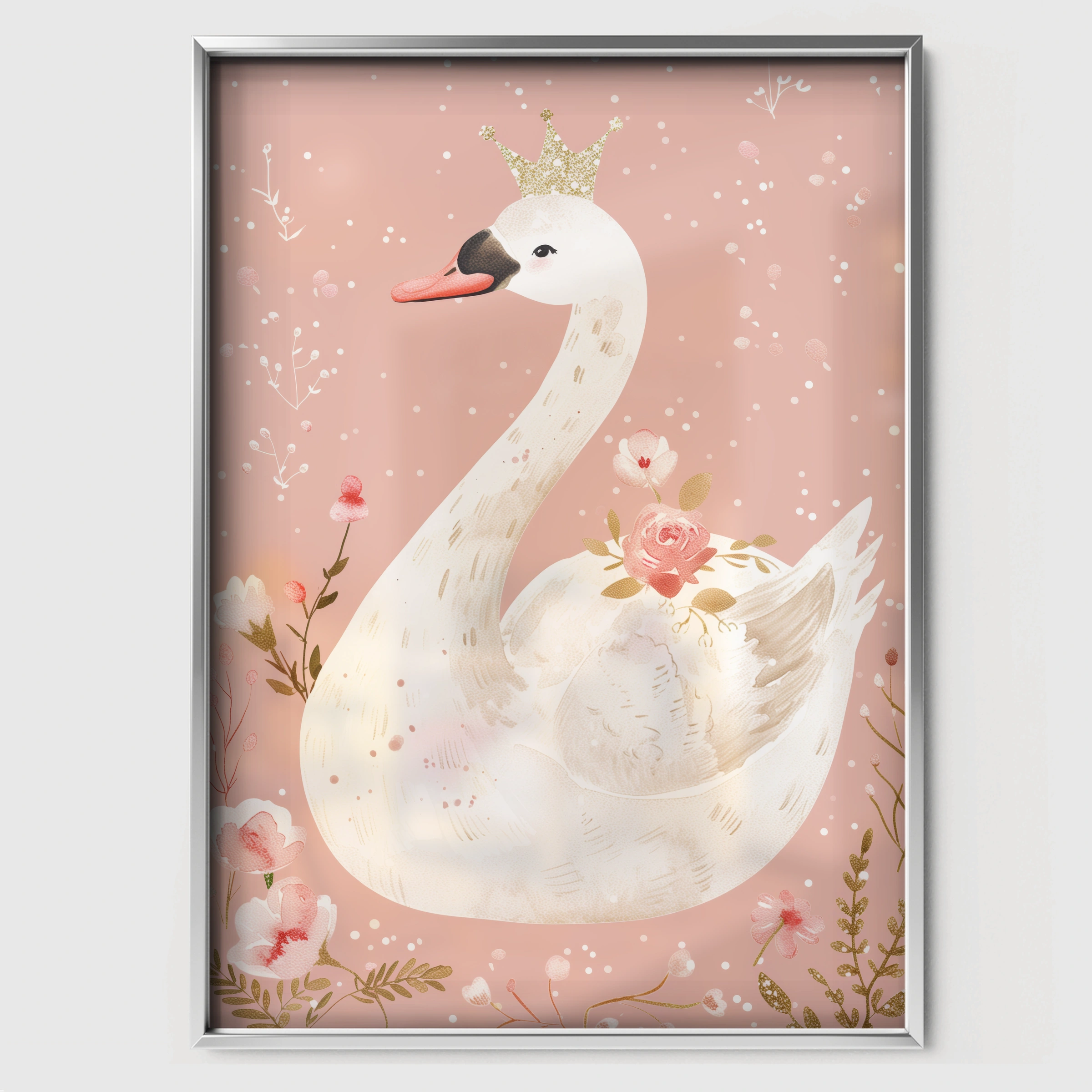 Crowned Swan Nursery Print - white framed nursery wall art print