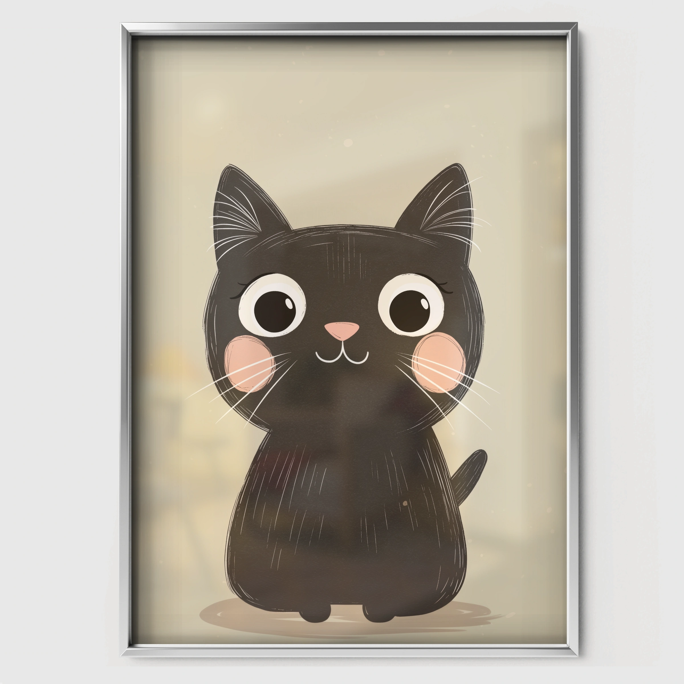 Curious Black Cat Nursery Print - white framed nursery wall art print