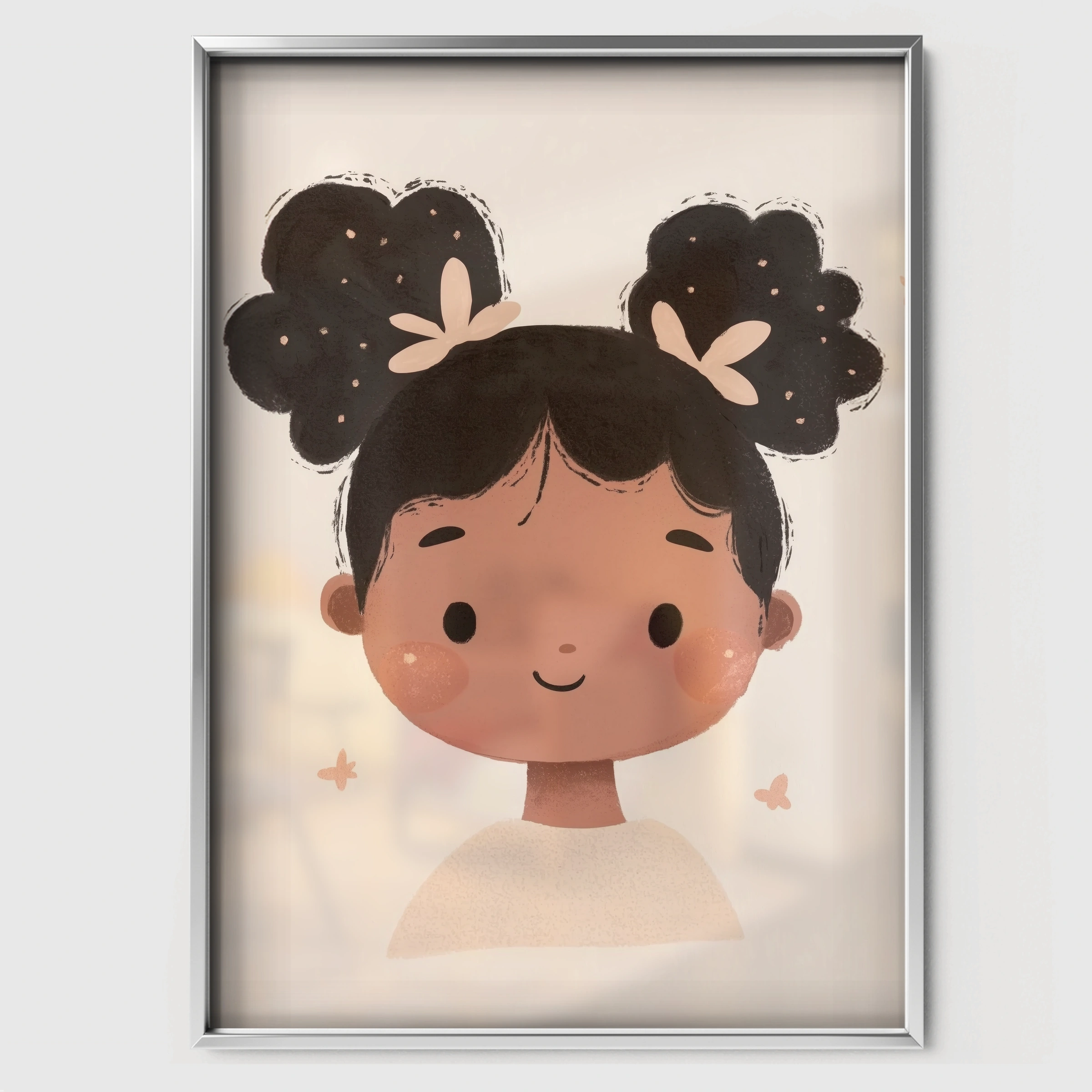 Curly Hair Girl Nursery Print - white framed nursery wall art print