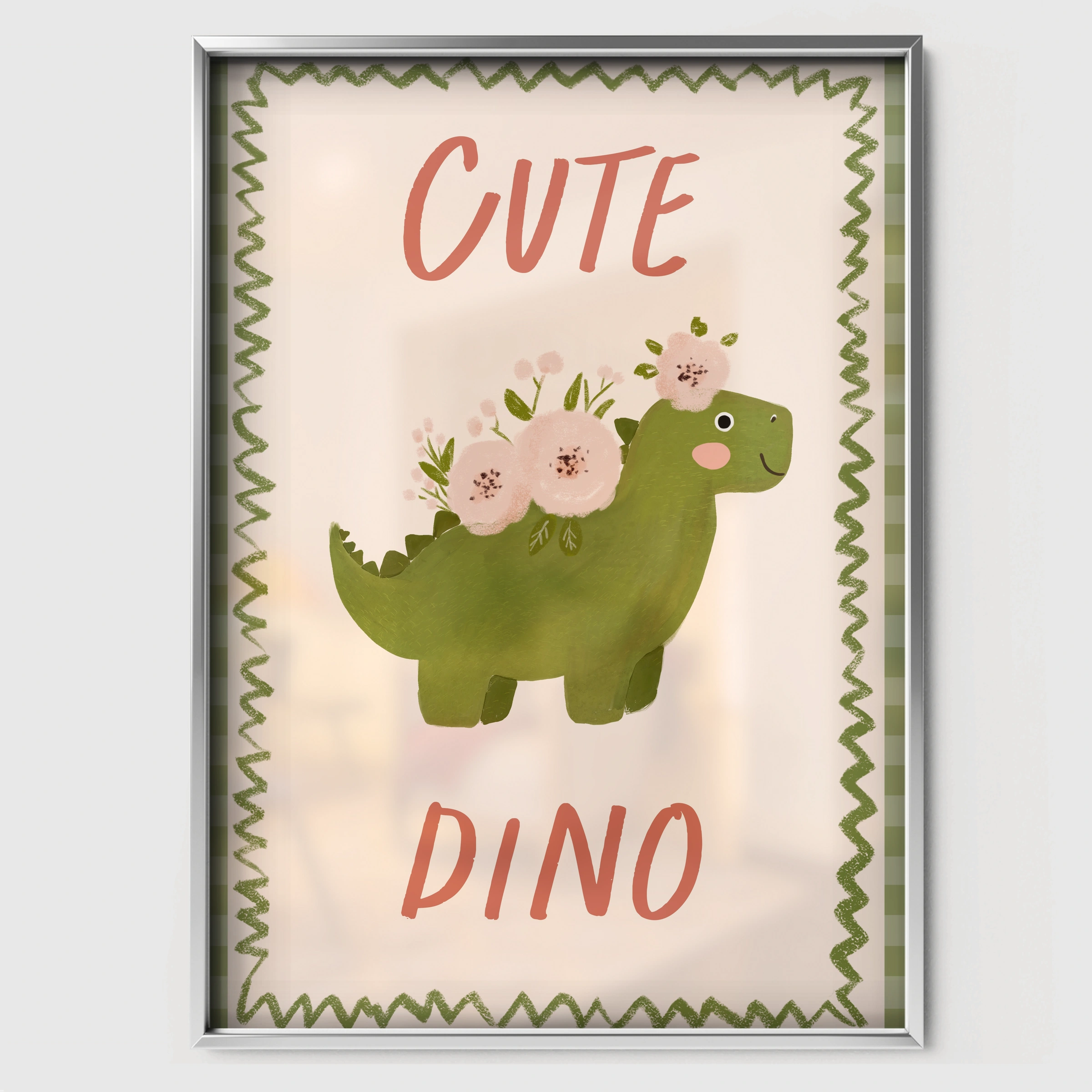 Cute Dino Nursery Print - white framed nursery wall art print