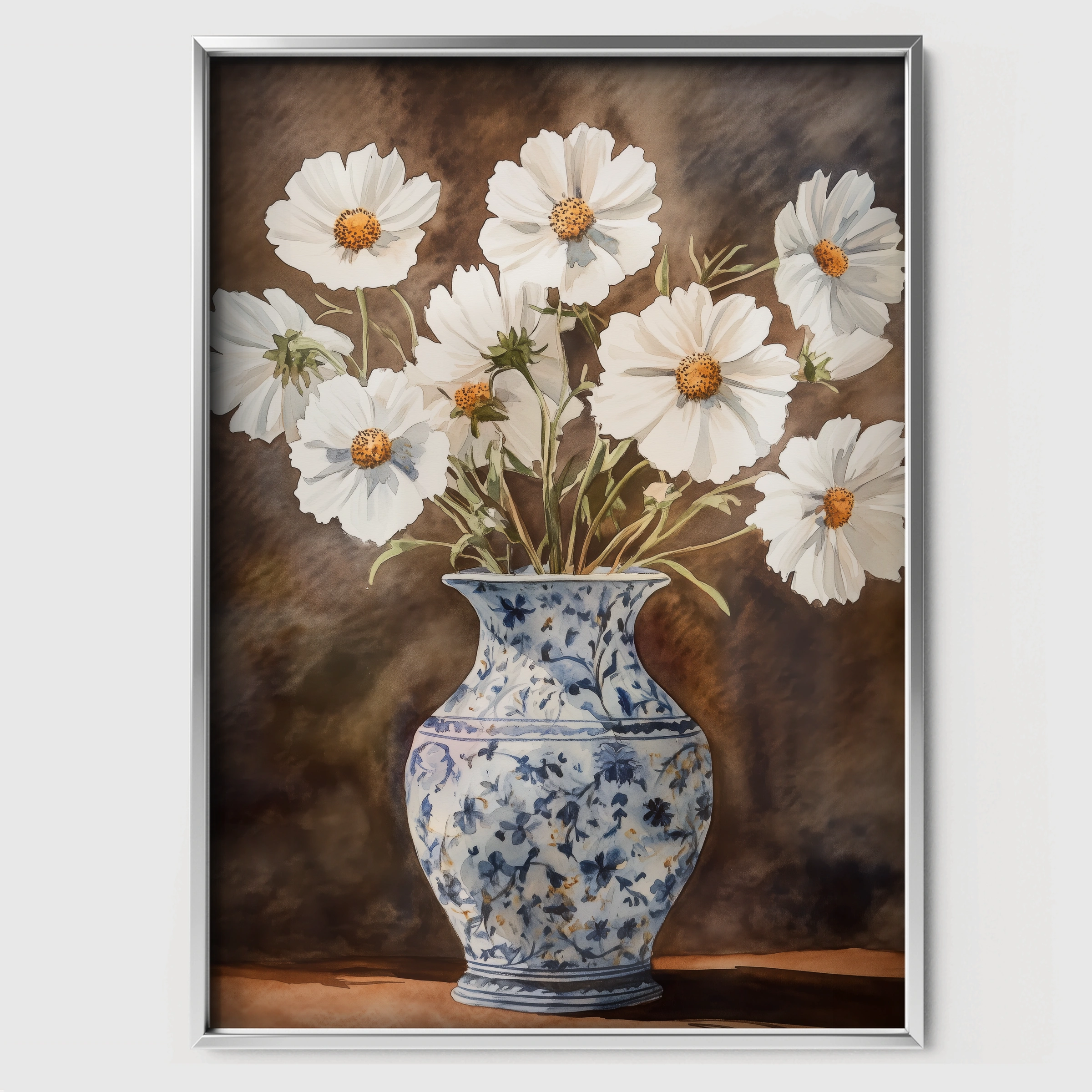Daisies in a Blue Vase Nursery Print - white framed nursery wall art print