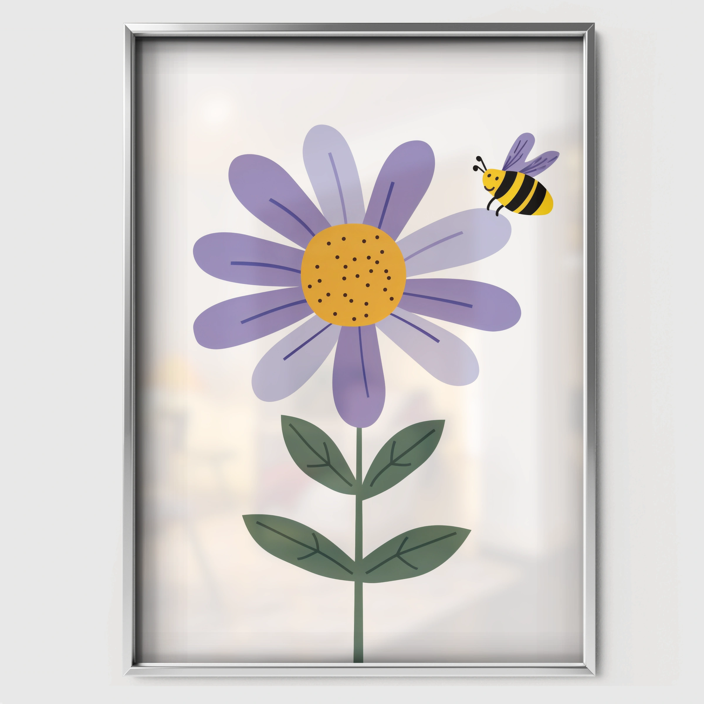 Daisy and a Bee Nursery Print - white framed nursery wall art print