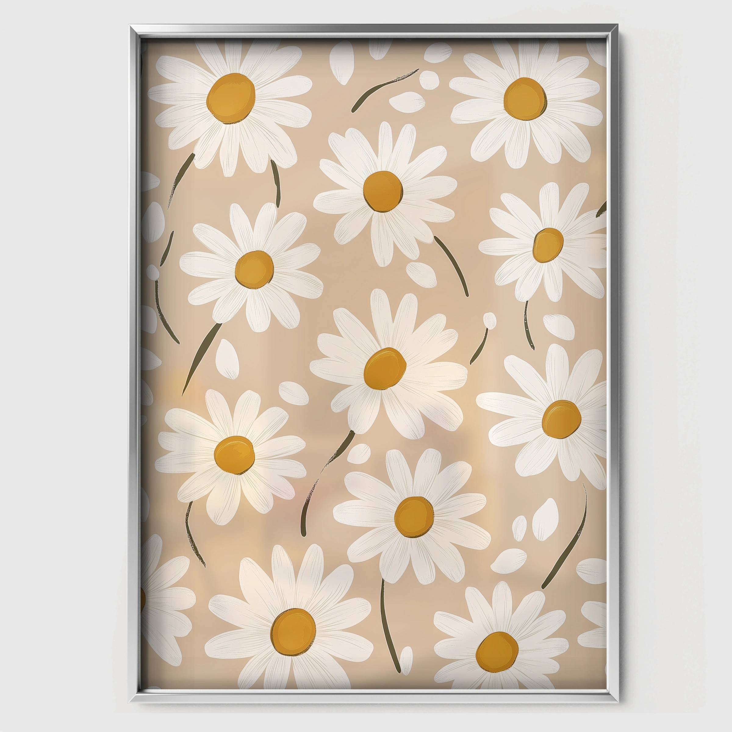 Daisy Field Pattern Nursery Print - white framed nursery wall art print
