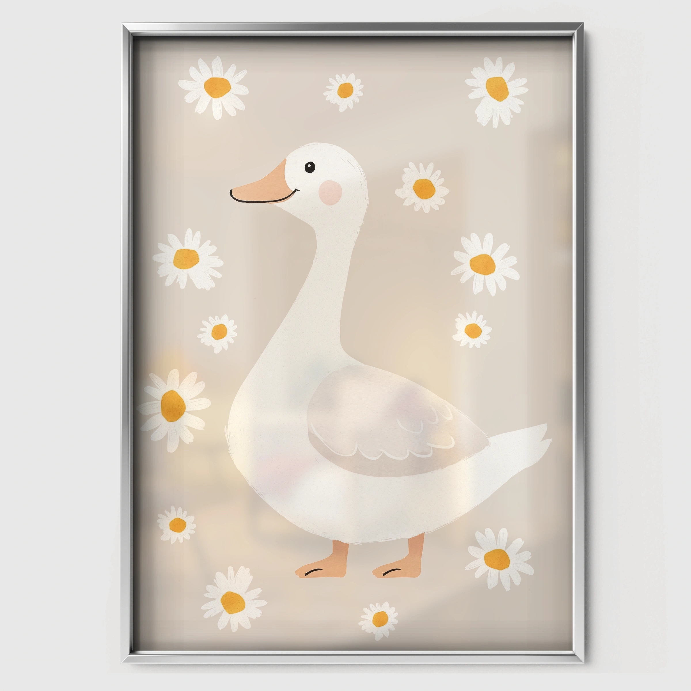 Daisy Goose Nursery Print - white framed nursery wall art print