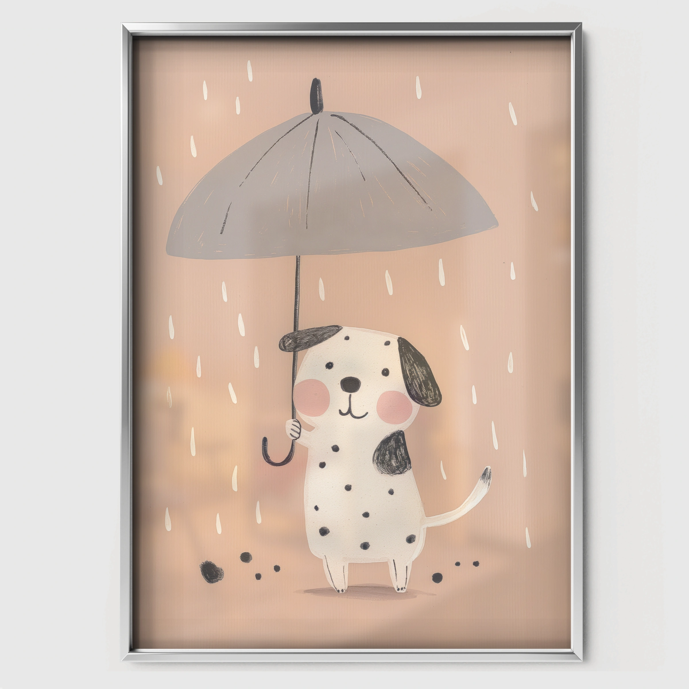 Dalmatian in the Rain Nursery Print - white framed nursery wall art print