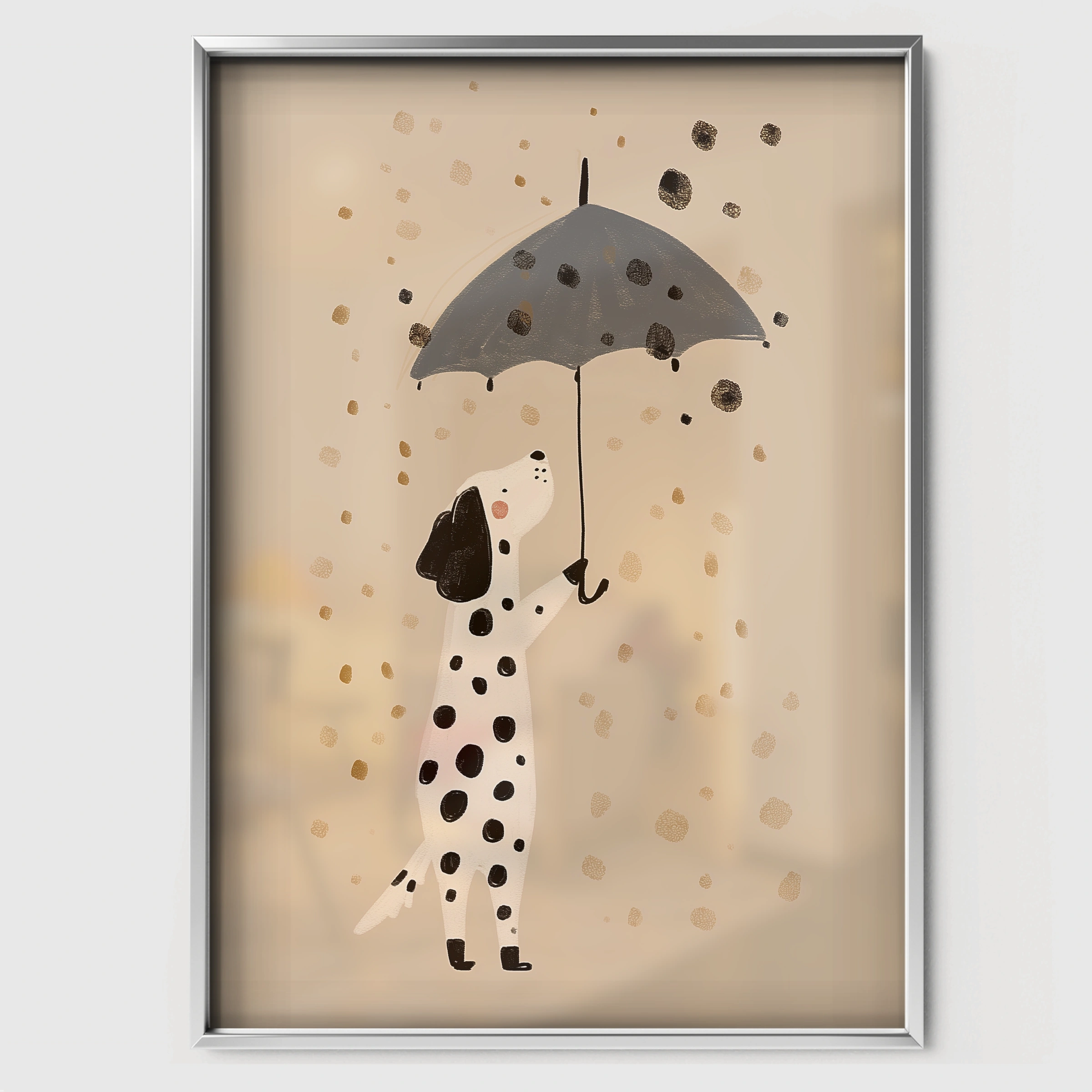 Dalmatian in the Rain Two Nursery Print - white framed nursery wall art print