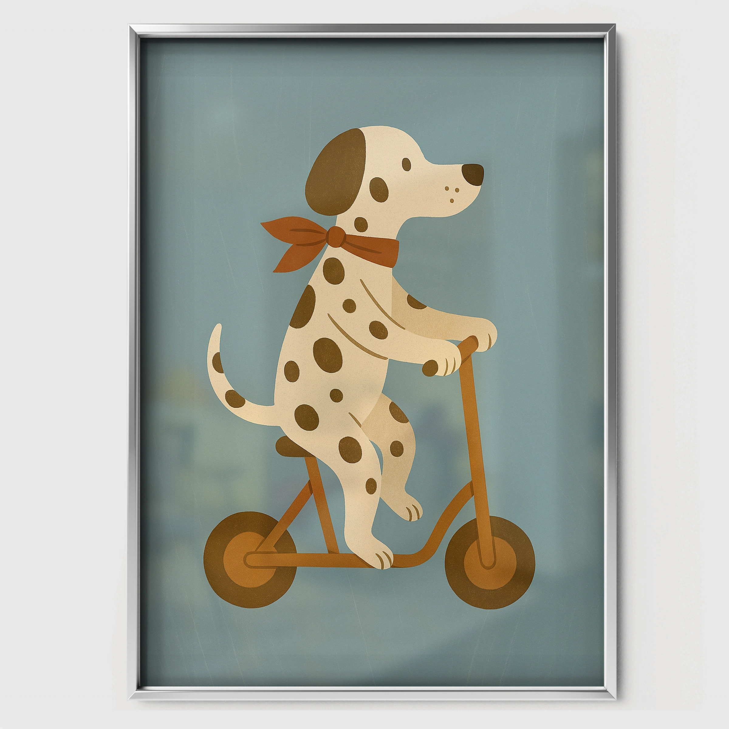 Dalmatian on a Scooter Nursery Print - white framed nursery wall art print