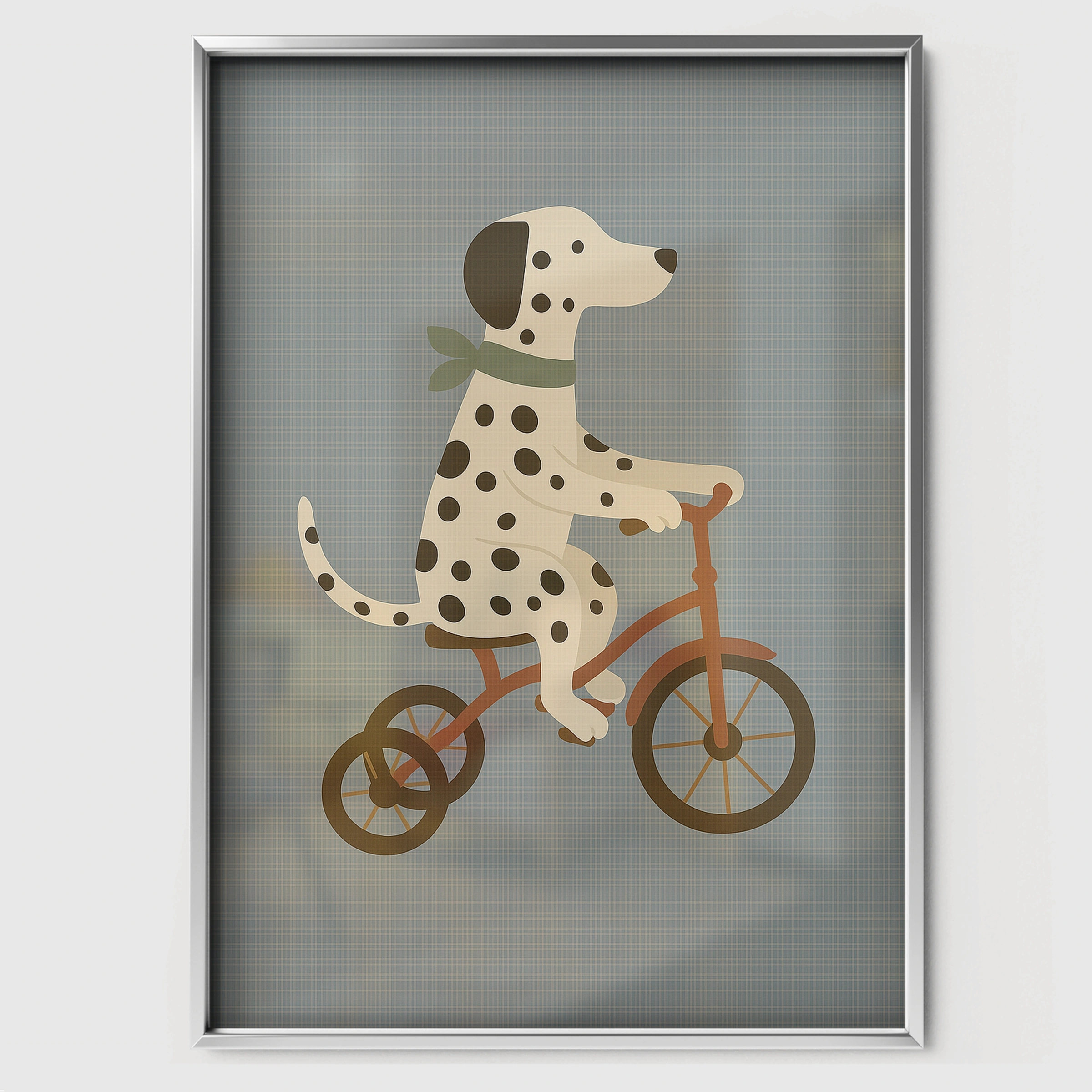 Dalmatian on a Tricycle Nursery Print - white framed nursery wall art print