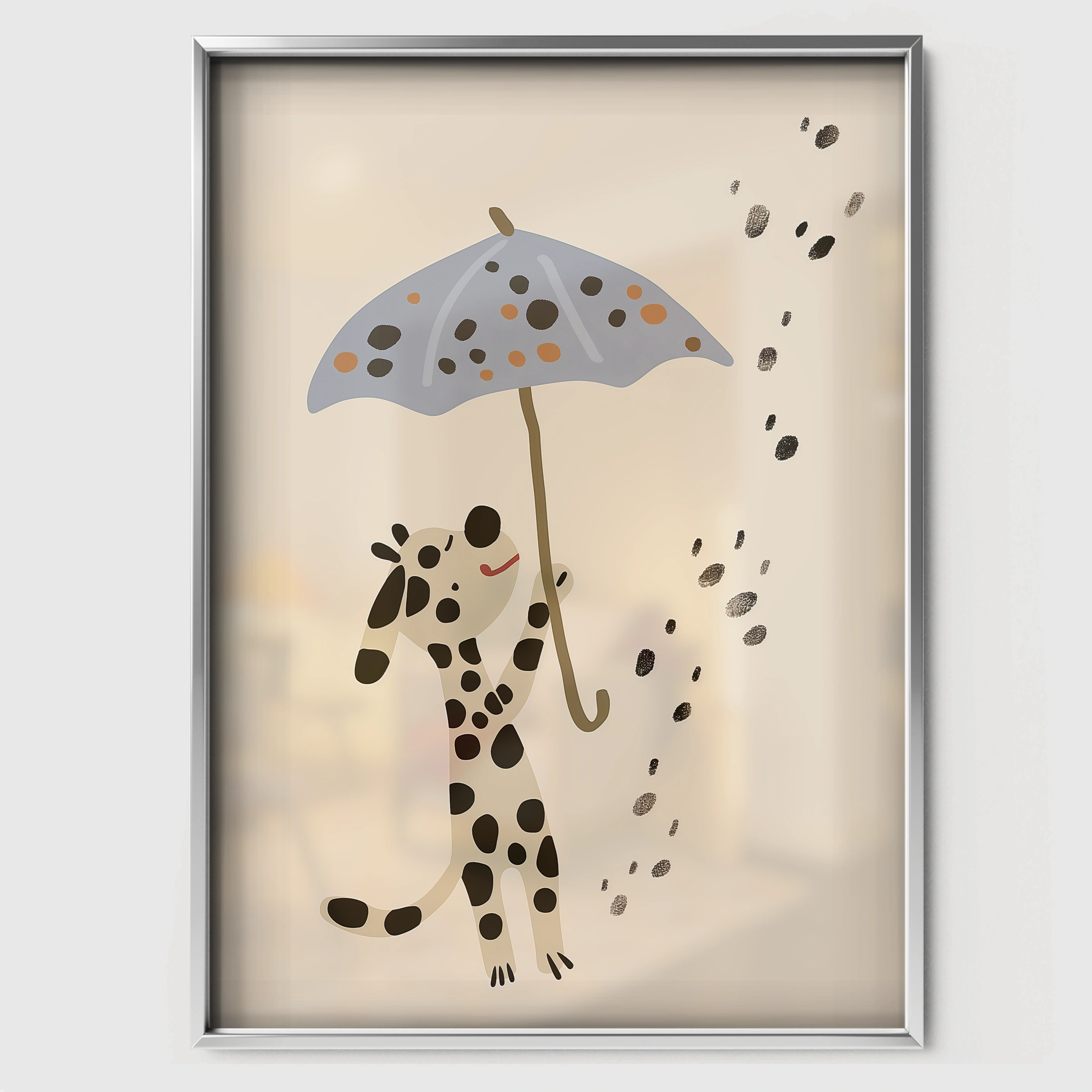 Dalmatian with an Umbrella Nursery Print - white framed nursery wall art print