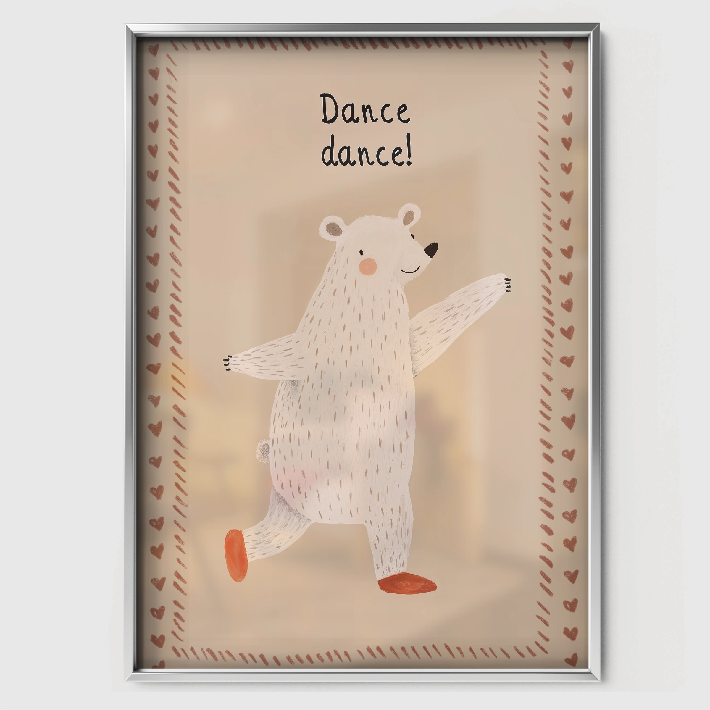 Dance Dance Bear Nursery Print - white framed nursery wall art print