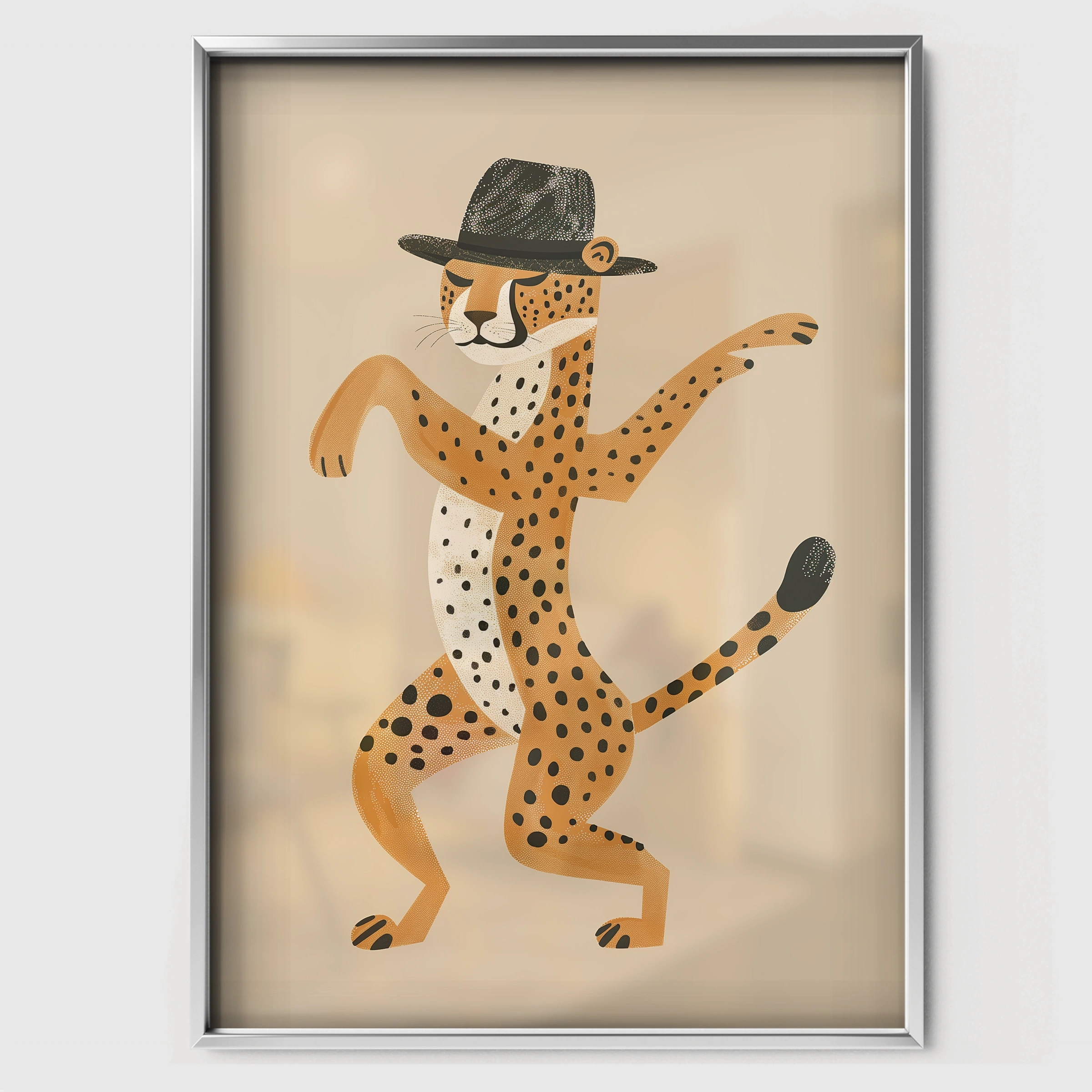 Dancing Cheetah Two Nursery Print - white framed nursery wall art print