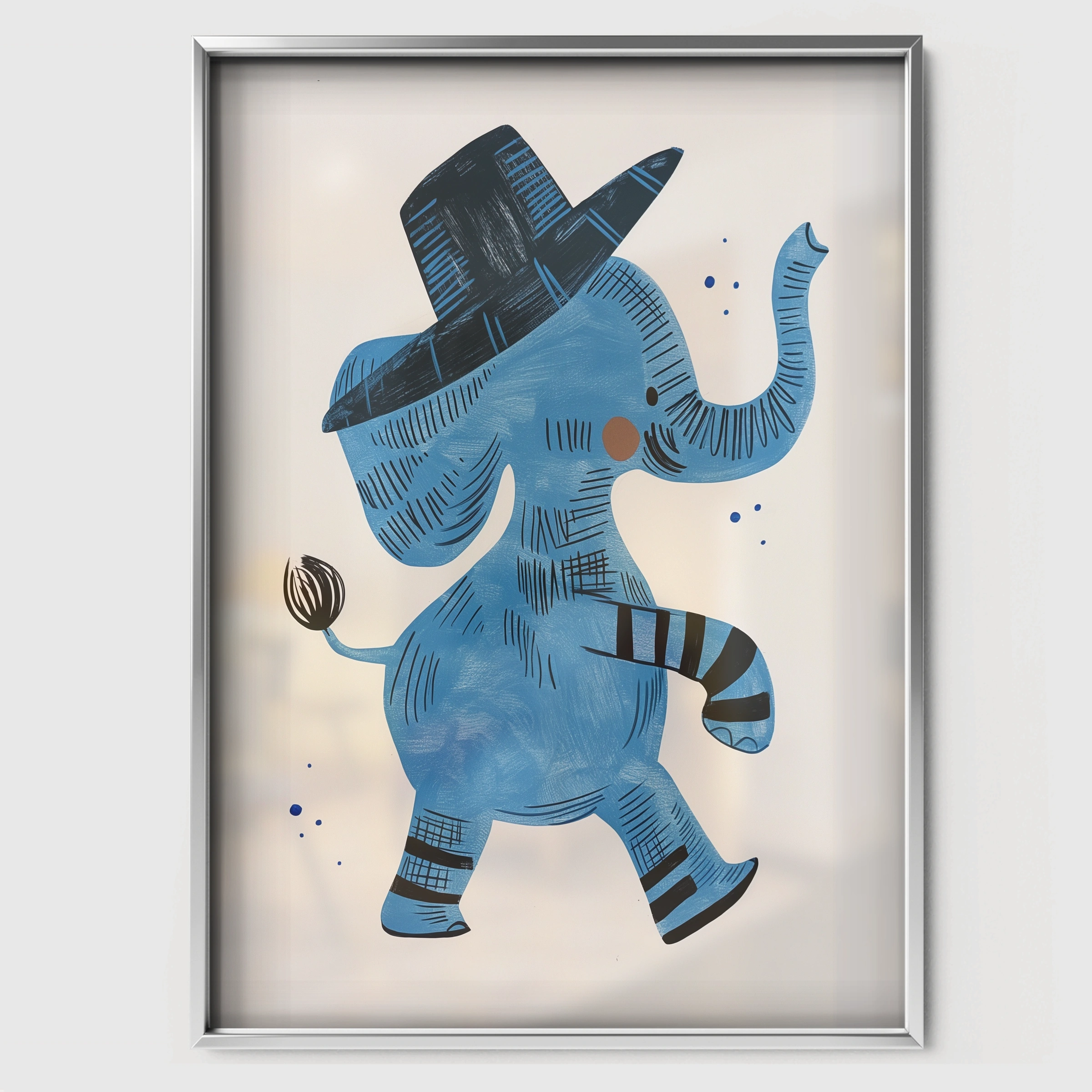 Dancing Elephant Nursery Print - white framed nursery wall art print